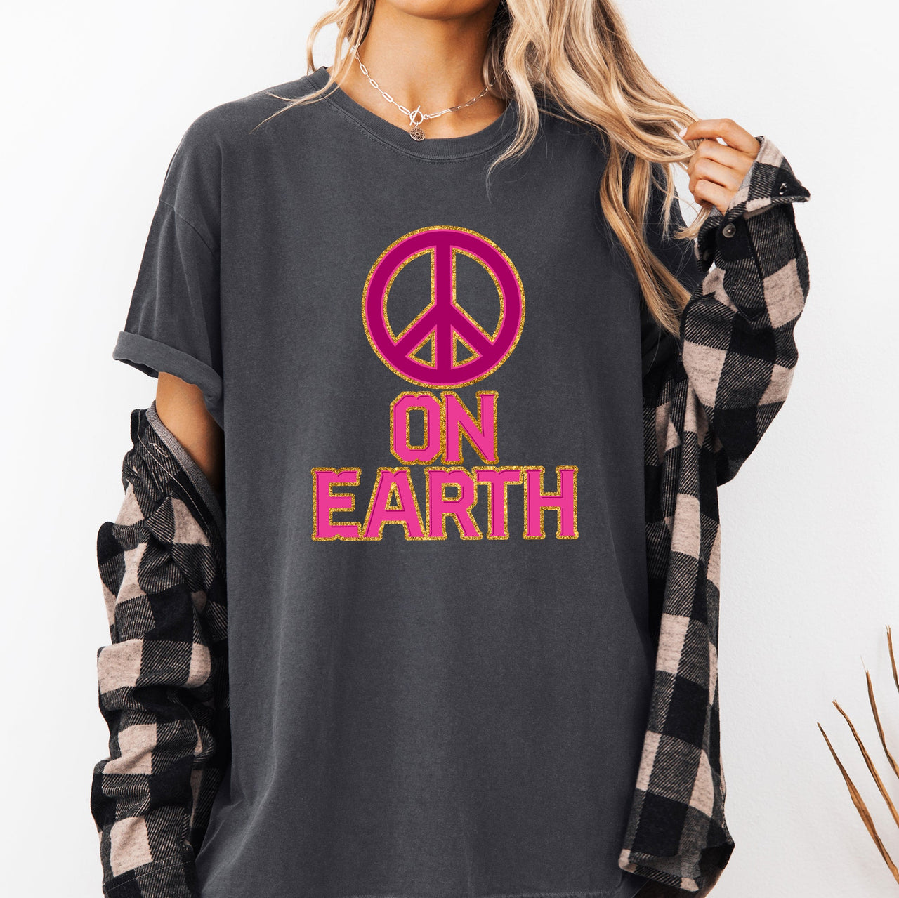 Peace On Earth Christmas Positivity Snow Santa Xmas Seasonal Joy Comfort Colors Tee