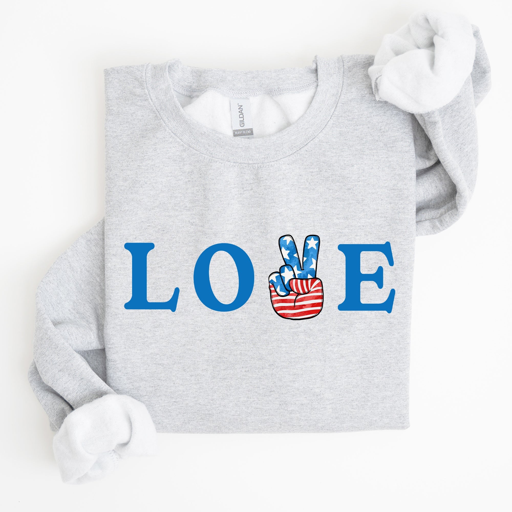 Peace, Love, America Retro Patriotic 4th Of July Vintage Flag Inspired Sweatshirt