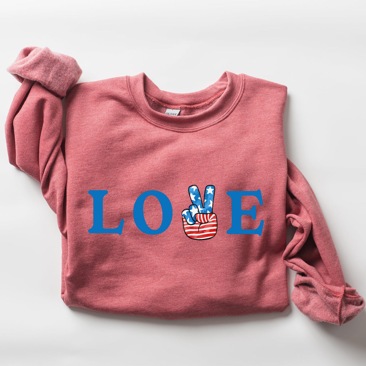 Peace, Love, America Retro Patriotic 4th Of July Vintage Flag Inspired Sweatshirt