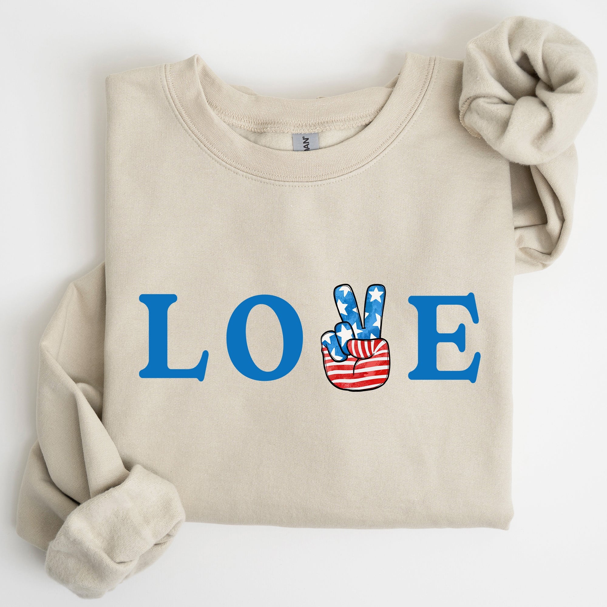 Peace, Love, America Retro Patriotic 4th Of July Vintage Flag Inspired Sweatshirt