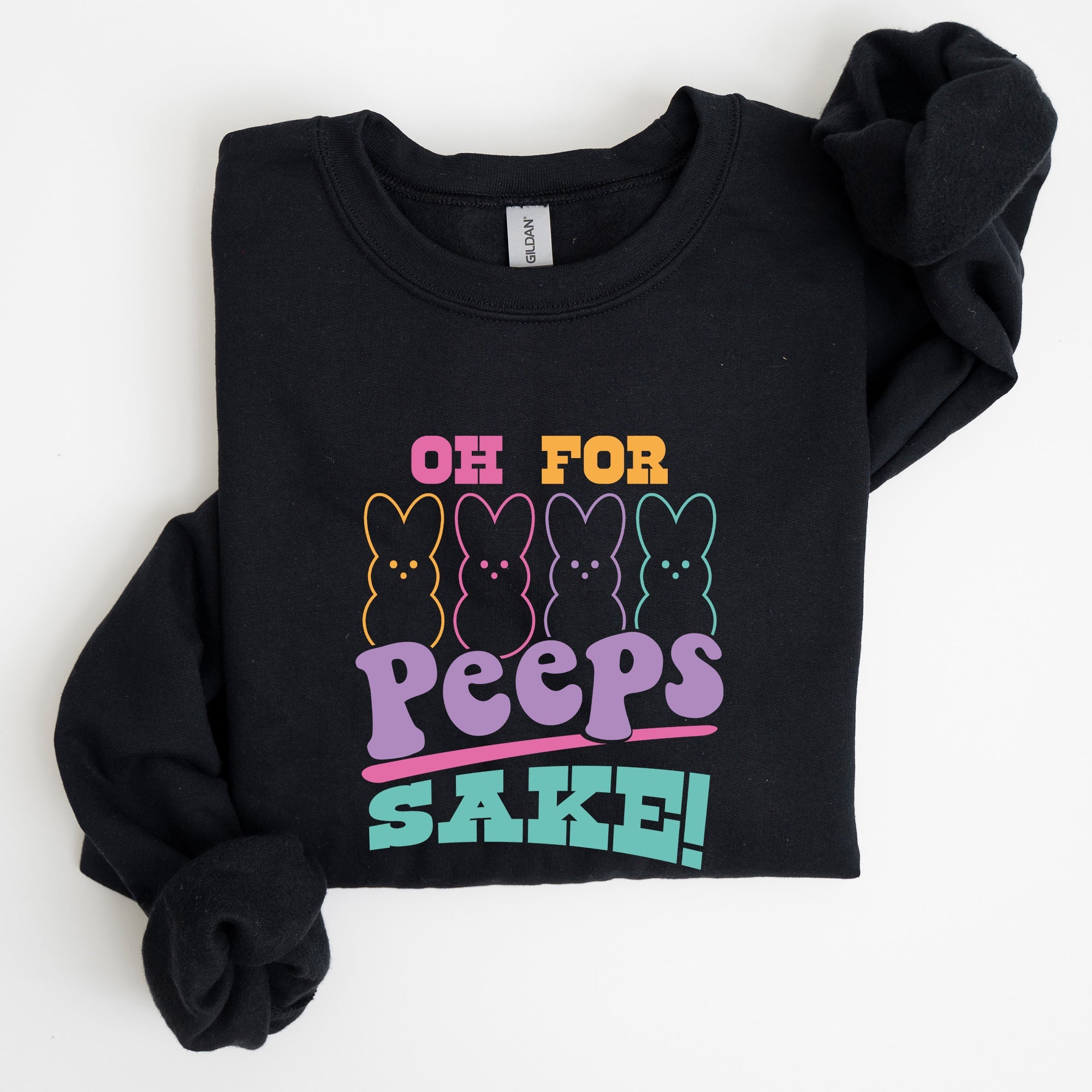 Peeps Sake Easter Retro Pastel Bunnies Graphic Illustration Cozy Spring Sweatshirt