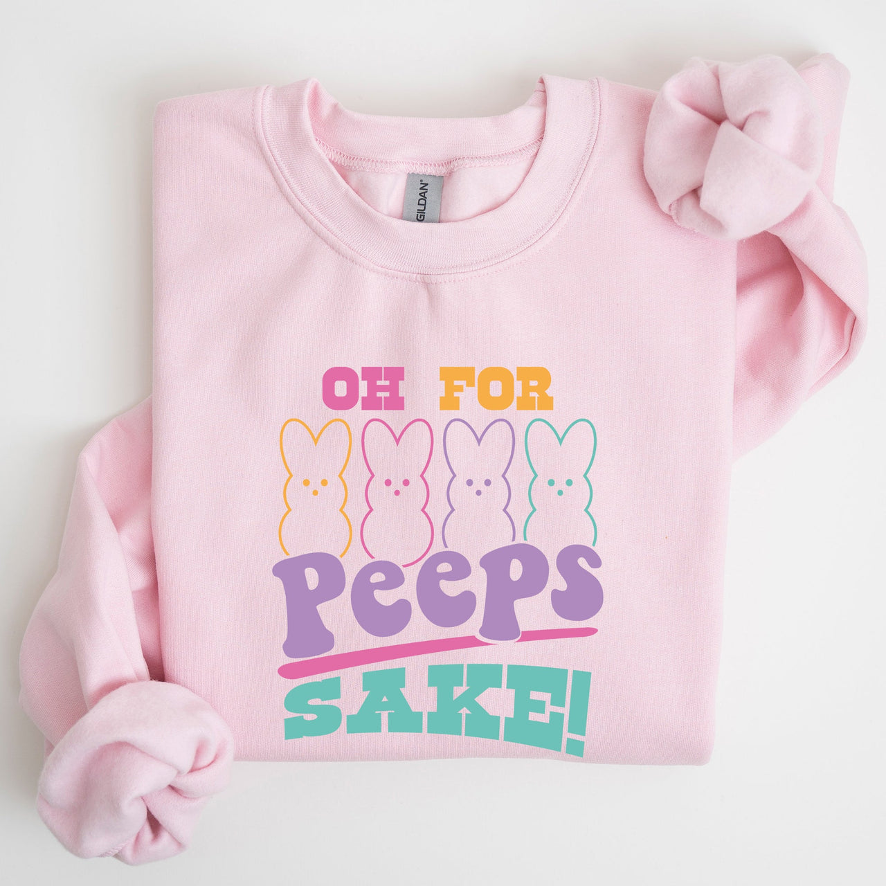 Peeps Sake Easter Retro Pastel Bunnies Graphic Illustration Cozy Spring Sweatshirt
