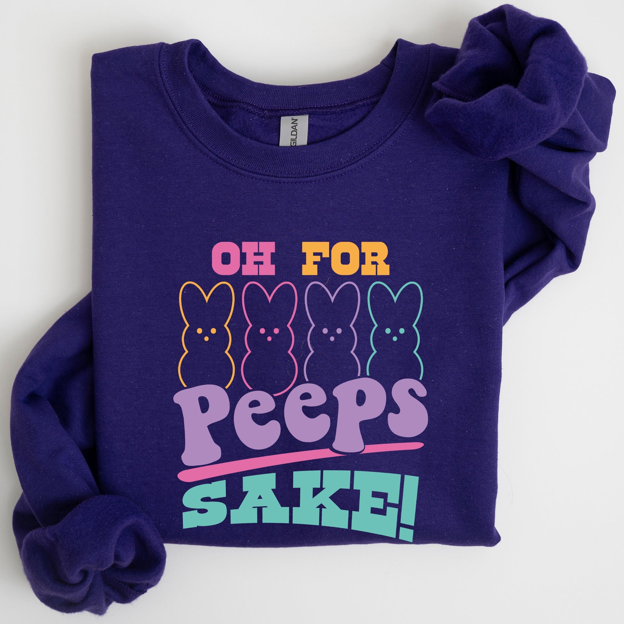 Peeps Sake Easter Retro Pastel Bunnies Graphic Illustration Cozy Spring Sweatshirt