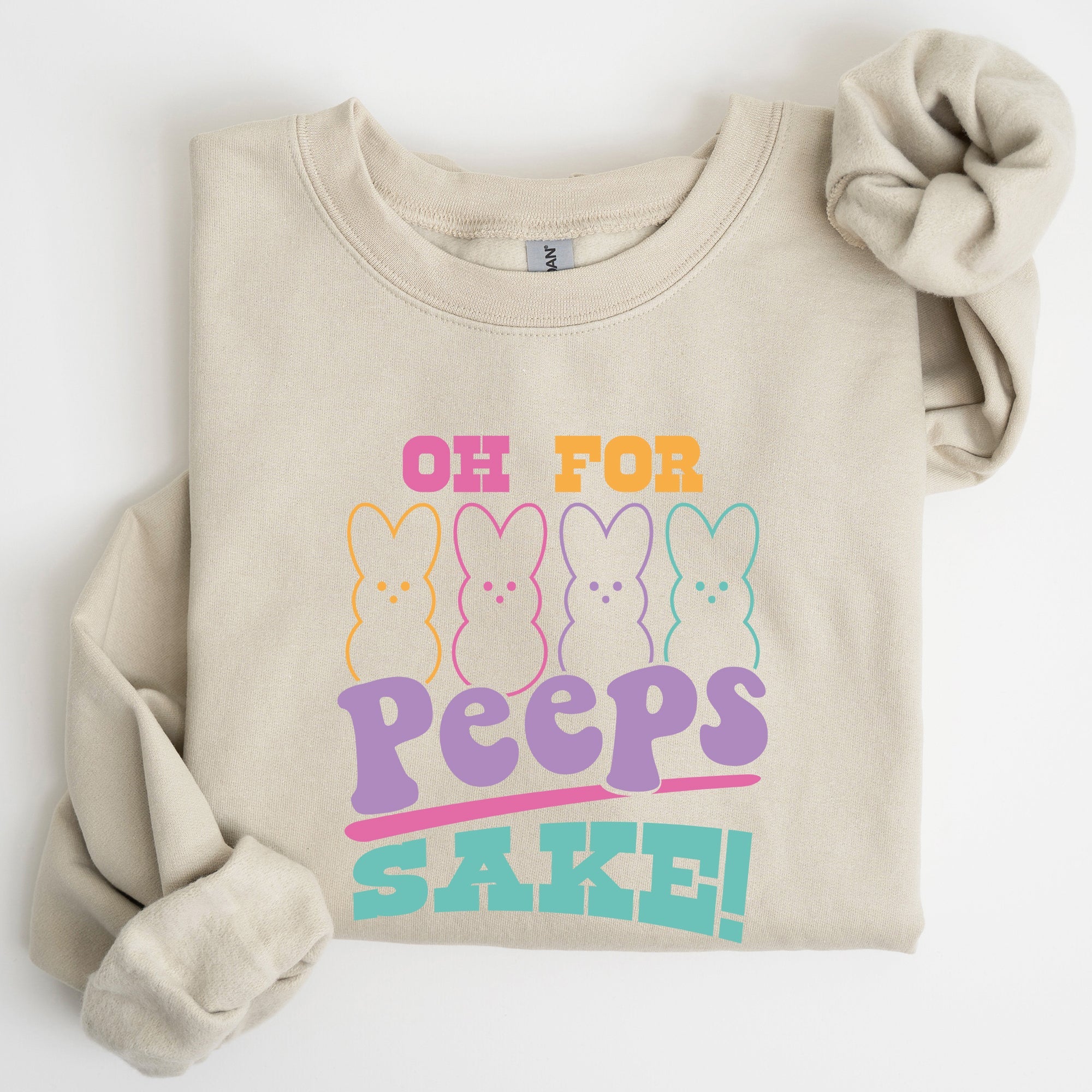 Peeps Sake Easter Retro Pastel Bunnies Graphic Illustration Cozy Spring Sweatshirt