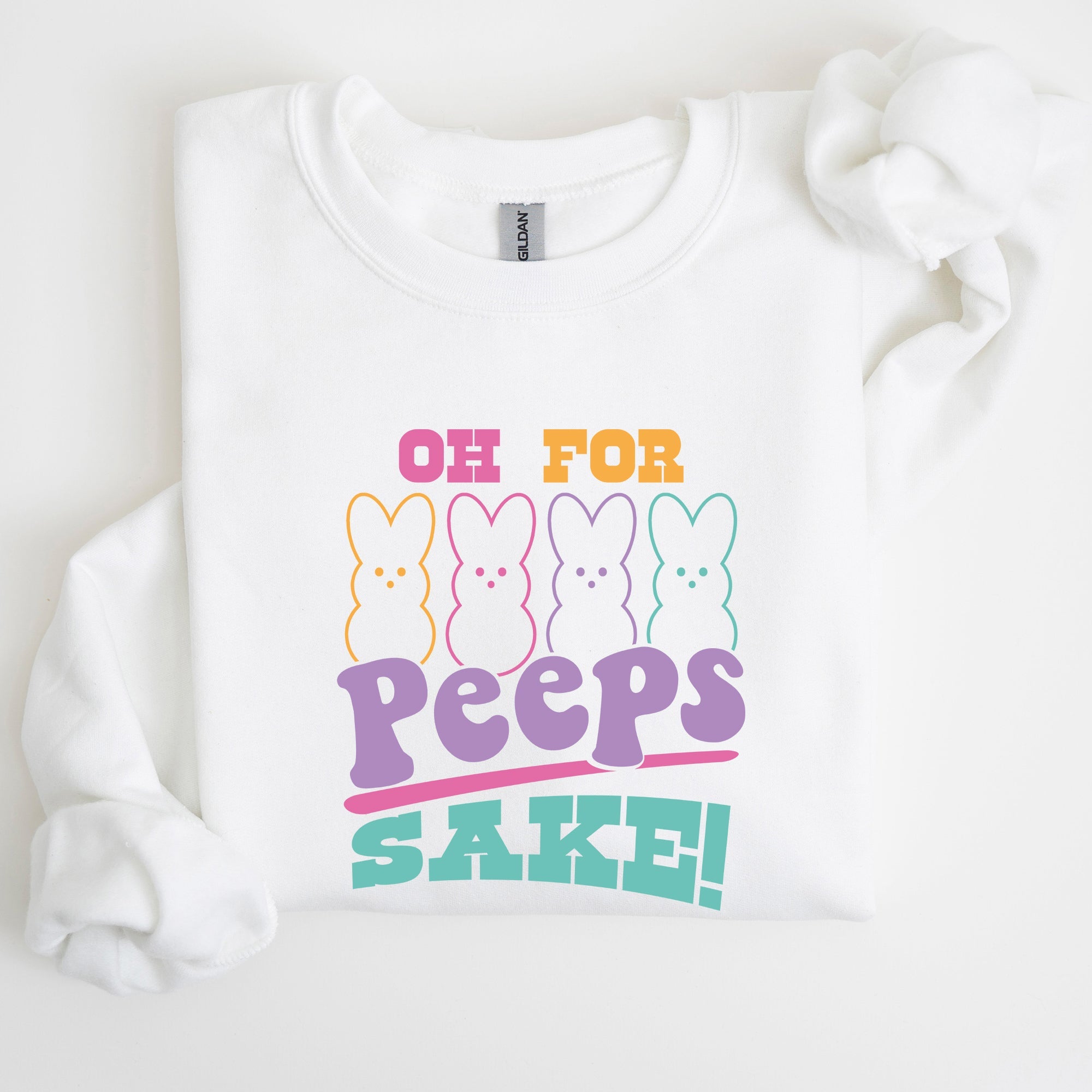 Peeps Sake Easter Retro Pastel Bunnies Graphic Illustration Cozy Spring Sweatshirt