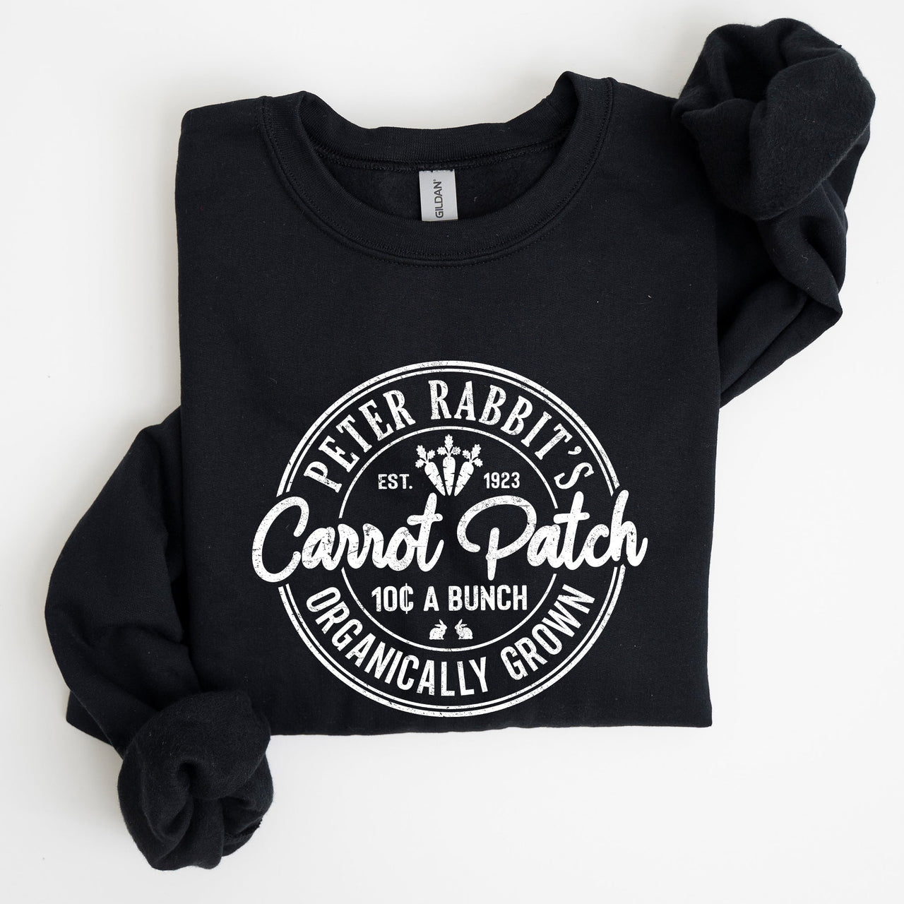 Peter Rabbit's Carrot Patch Vintage Retro Farm Sign Easter Graphic Sweatshirt Cozy Classic