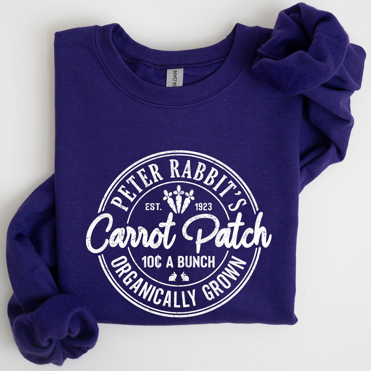 Peter Rabbit's Carrot Patch Vintage Retro Farm Sign Easter Graphic Sweatshirt Cozy Classic