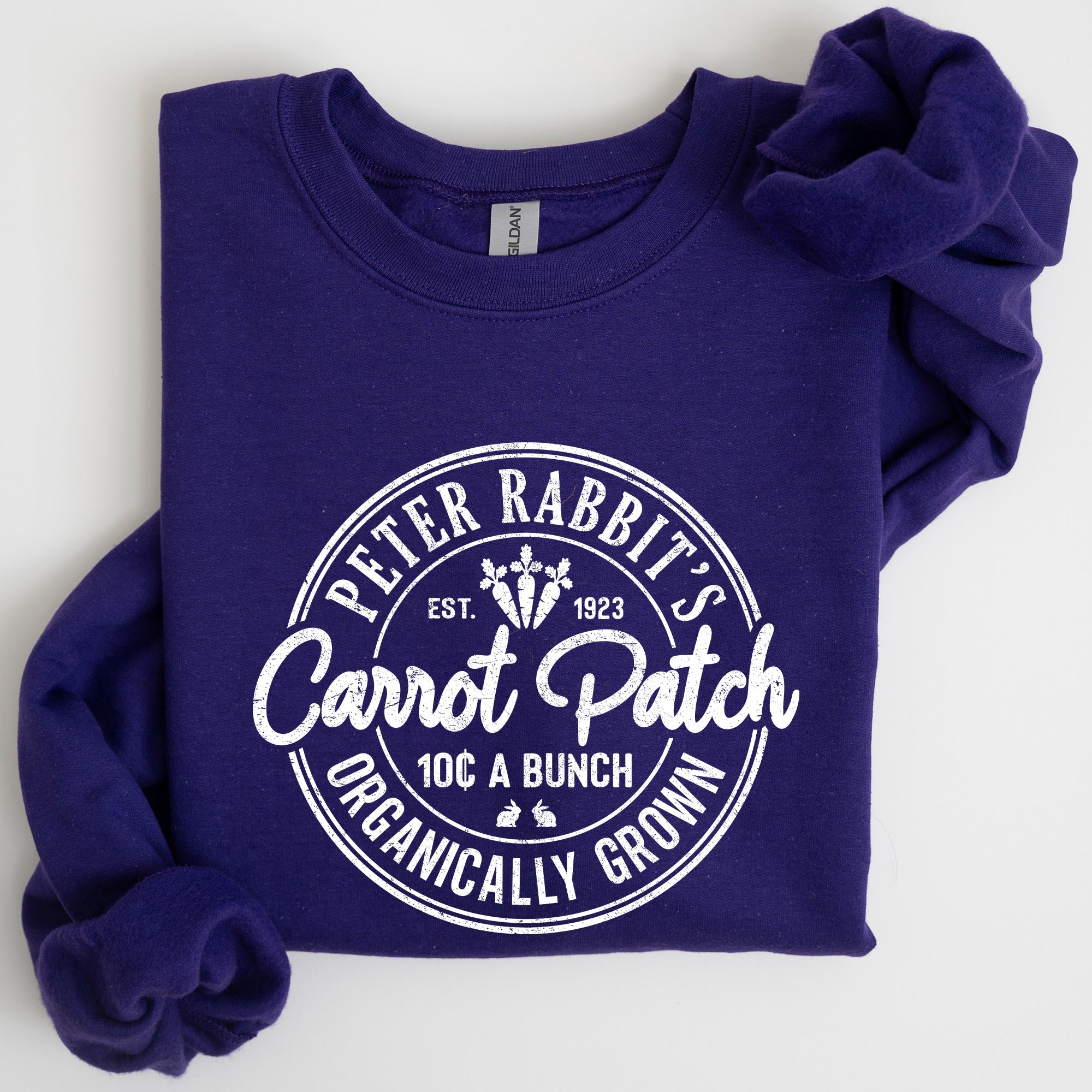 Peter Rabbit's Carrot Patch Vintage Retro Farm Sign Easter Graphic Sweatshirt Cozy Classic