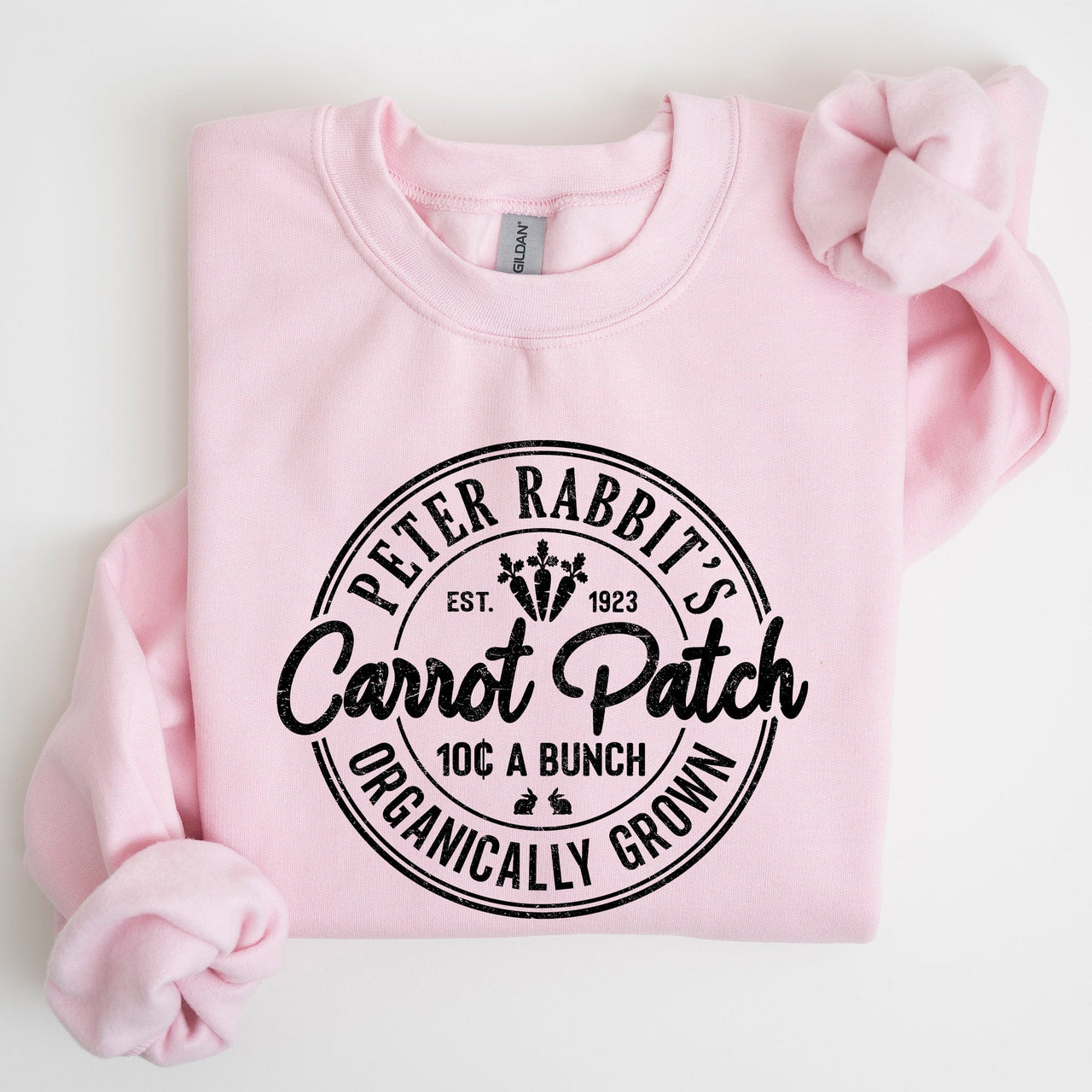 Peter Rabbit's Carrot Patch Vintage Retro Farm Sign Easter Graphic Sweatshirt Cozy Classic