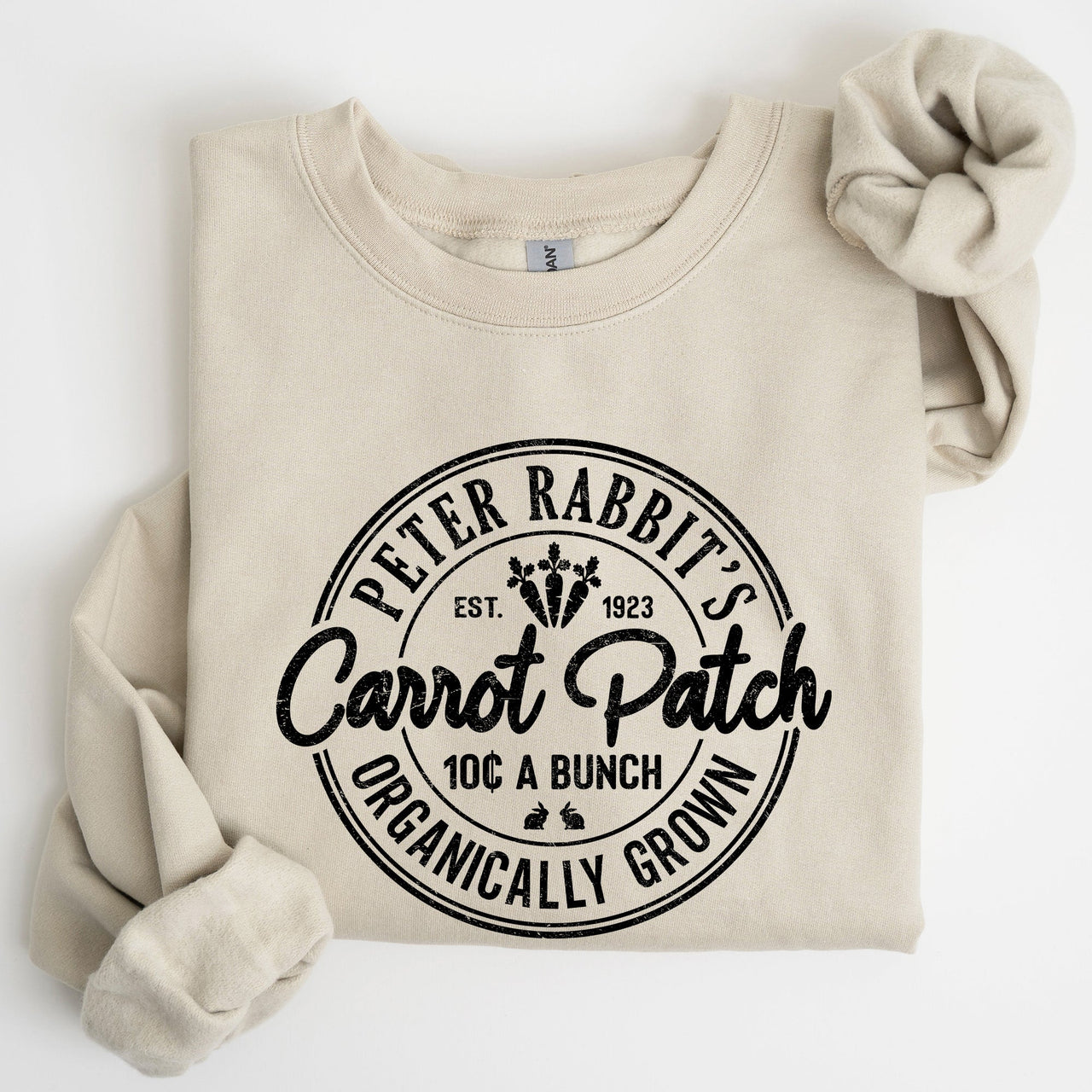 Peter Rabbit's Carrot Patch Vintage Retro Farm Sign Easter Graphic Sweatshirt Cozy Classic