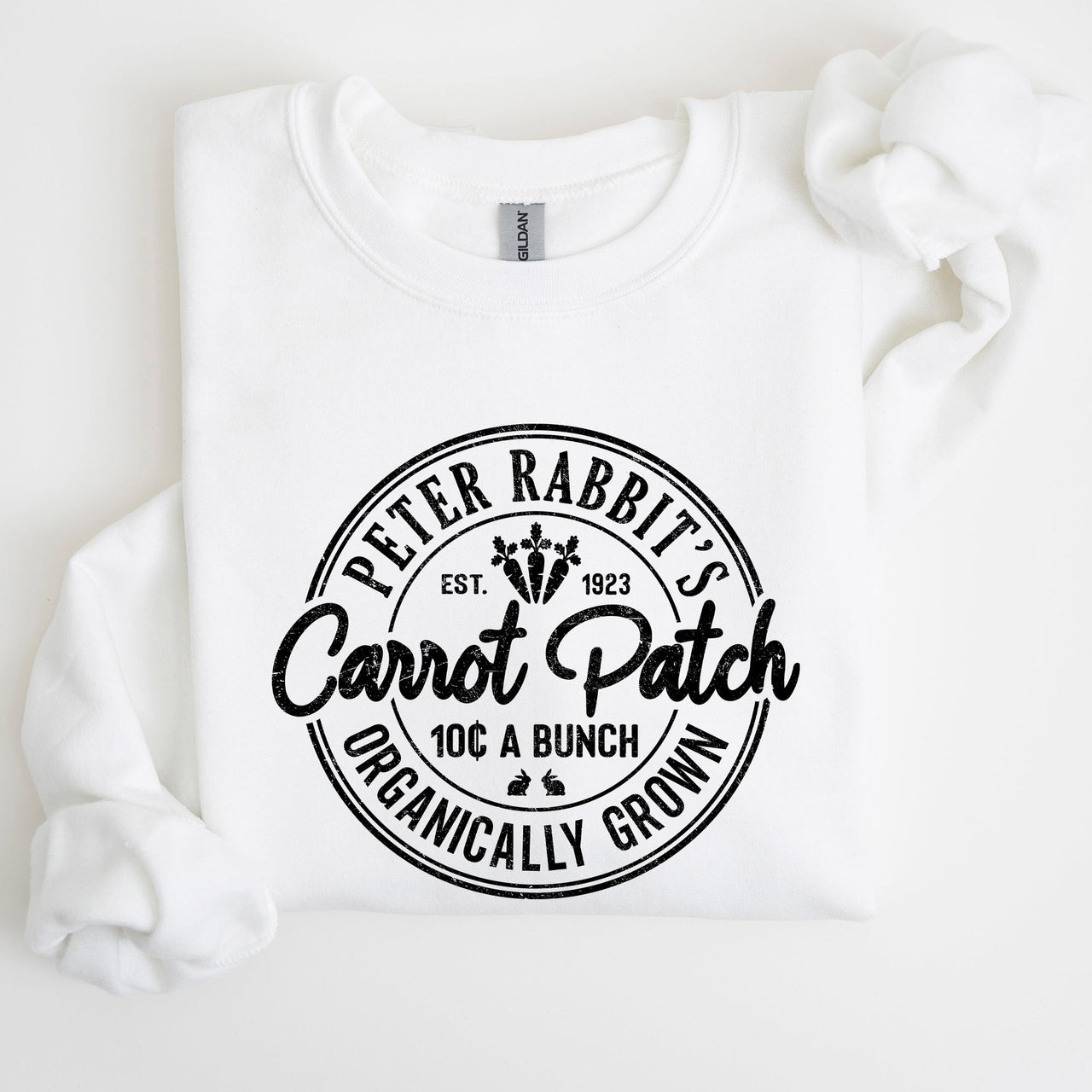 Peter Rabbit's Carrot Patch Vintage Retro Farm Sign Easter Graphic Sweatshirt Cozy Classic