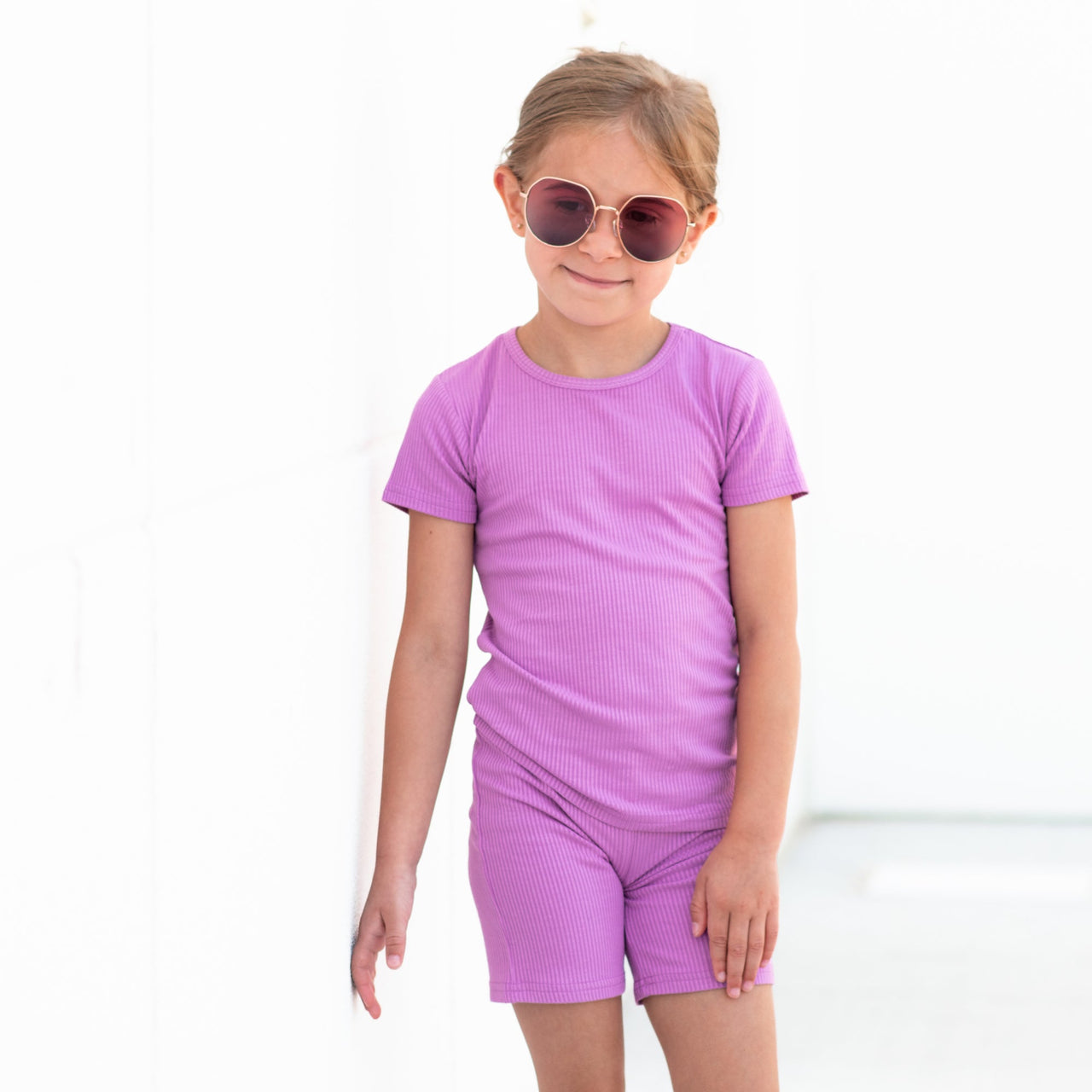 TWO PIECE SHORTIE SET- Lilac Ribbed