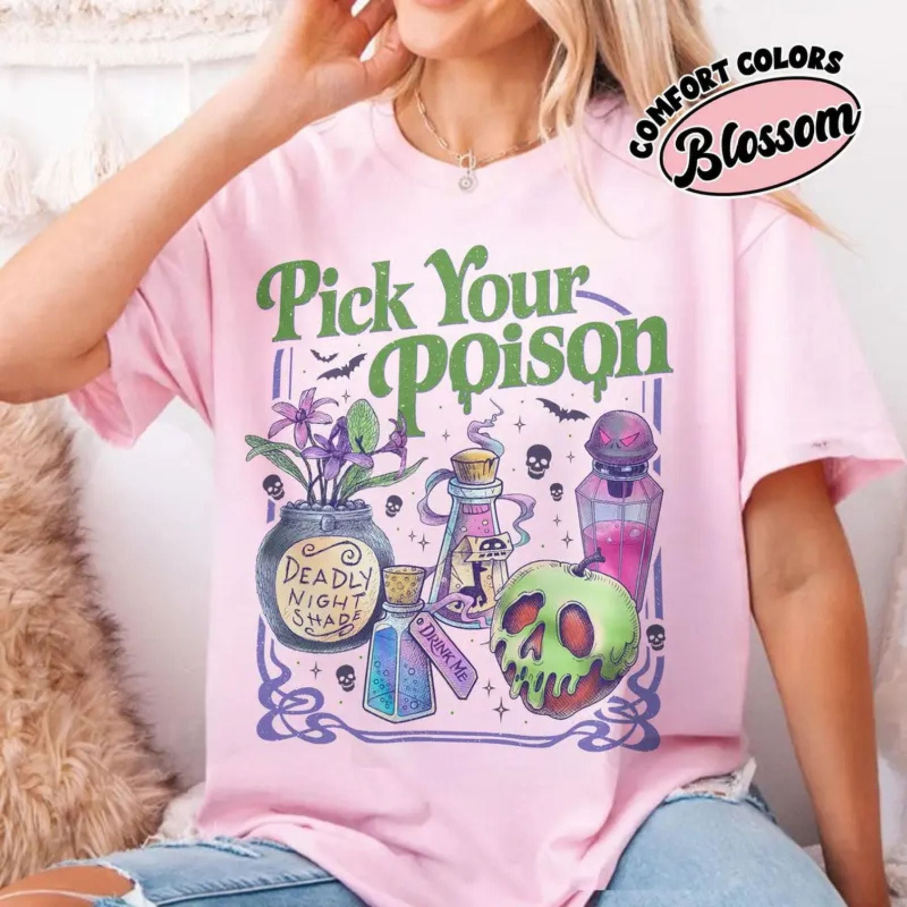 'Pick Your Poison' Vintage Disney Villain Tee – Halloween Potion Shirt, Wicked Humor Top, Spooky Retro Apparel