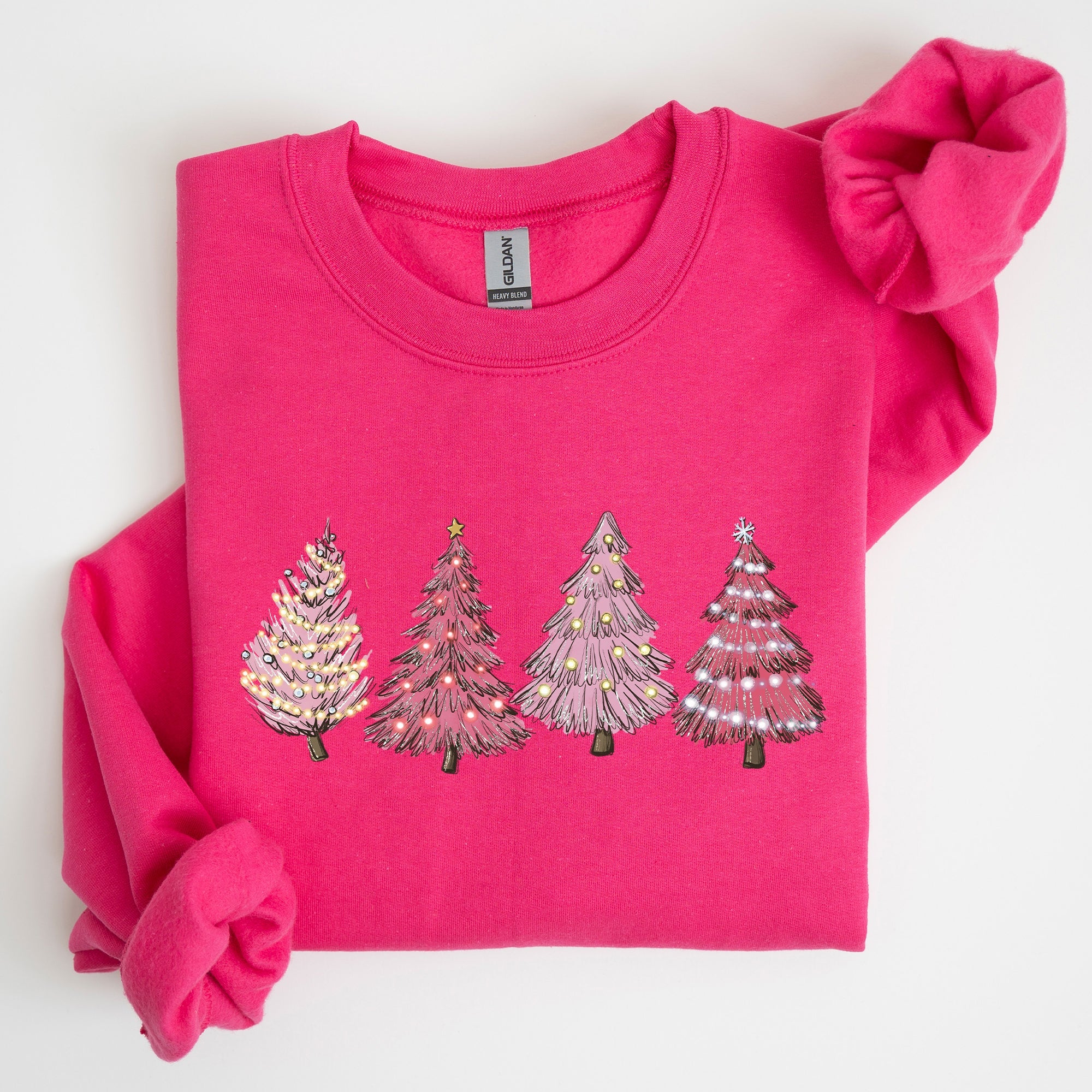 Pink Christmas Trees Winter Snow Santa Festive Seasonal Illustration With Cozy Winter Vibes Sweatshirt