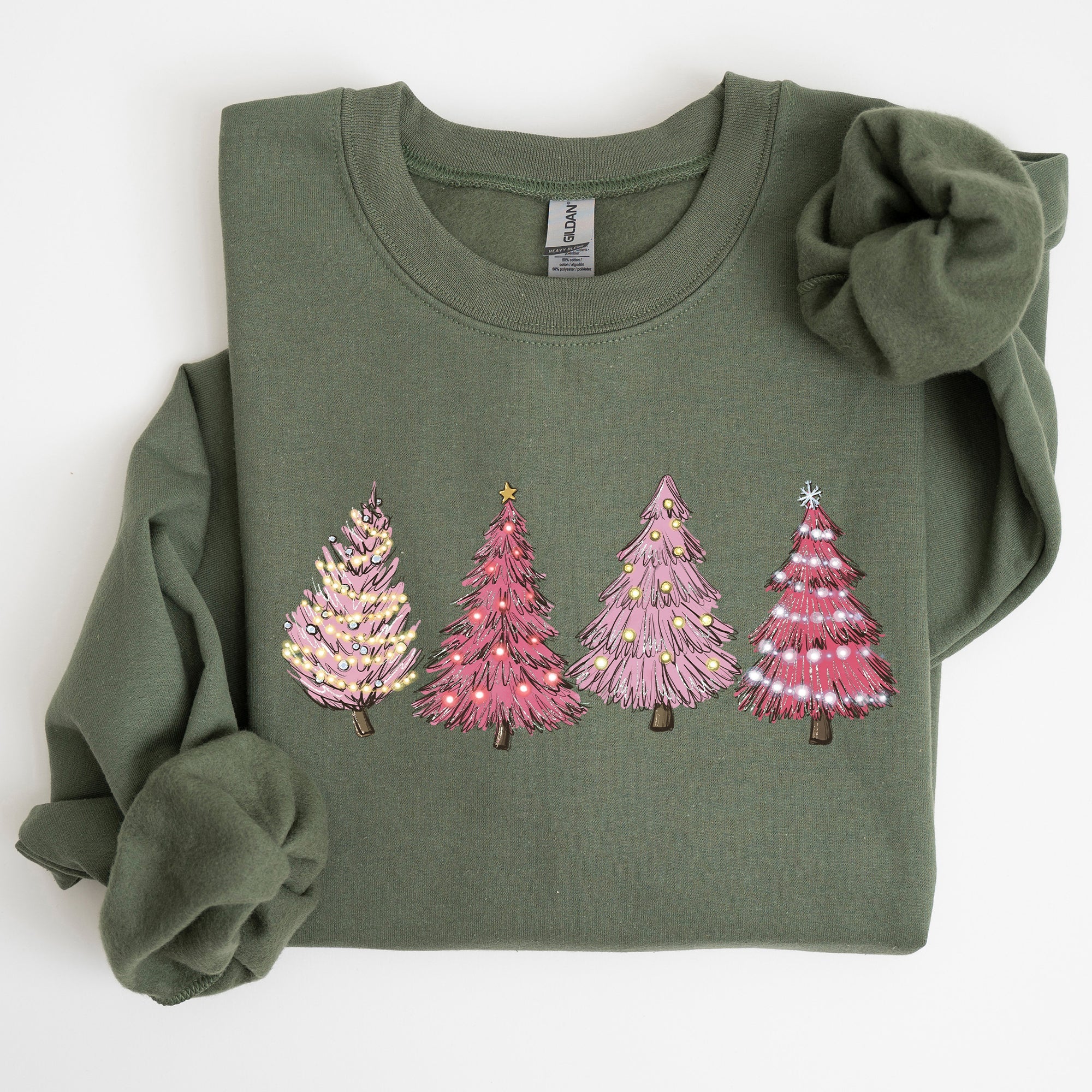 Pink Christmas Trees Winter Snow Santa Festive Seasonal Illustration With Cozy Winter Vibes Sweatshirt