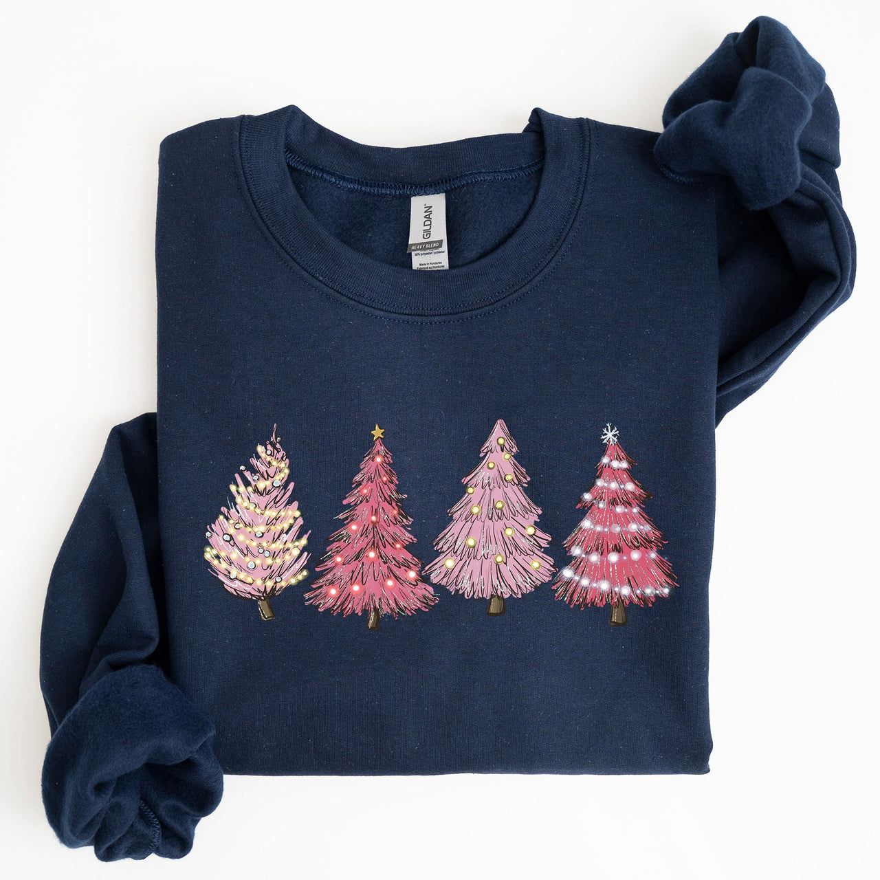 Pink Christmas Trees Winter Snow Santa Festive Seasonal Illustration With Cozy Winter Vibes Sweatshirt