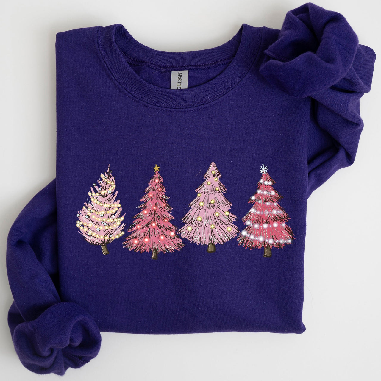 Pink Christmas Trees Winter Snow Santa Festive Seasonal Illustration With Cozy Winter Vibes Sweatshirt