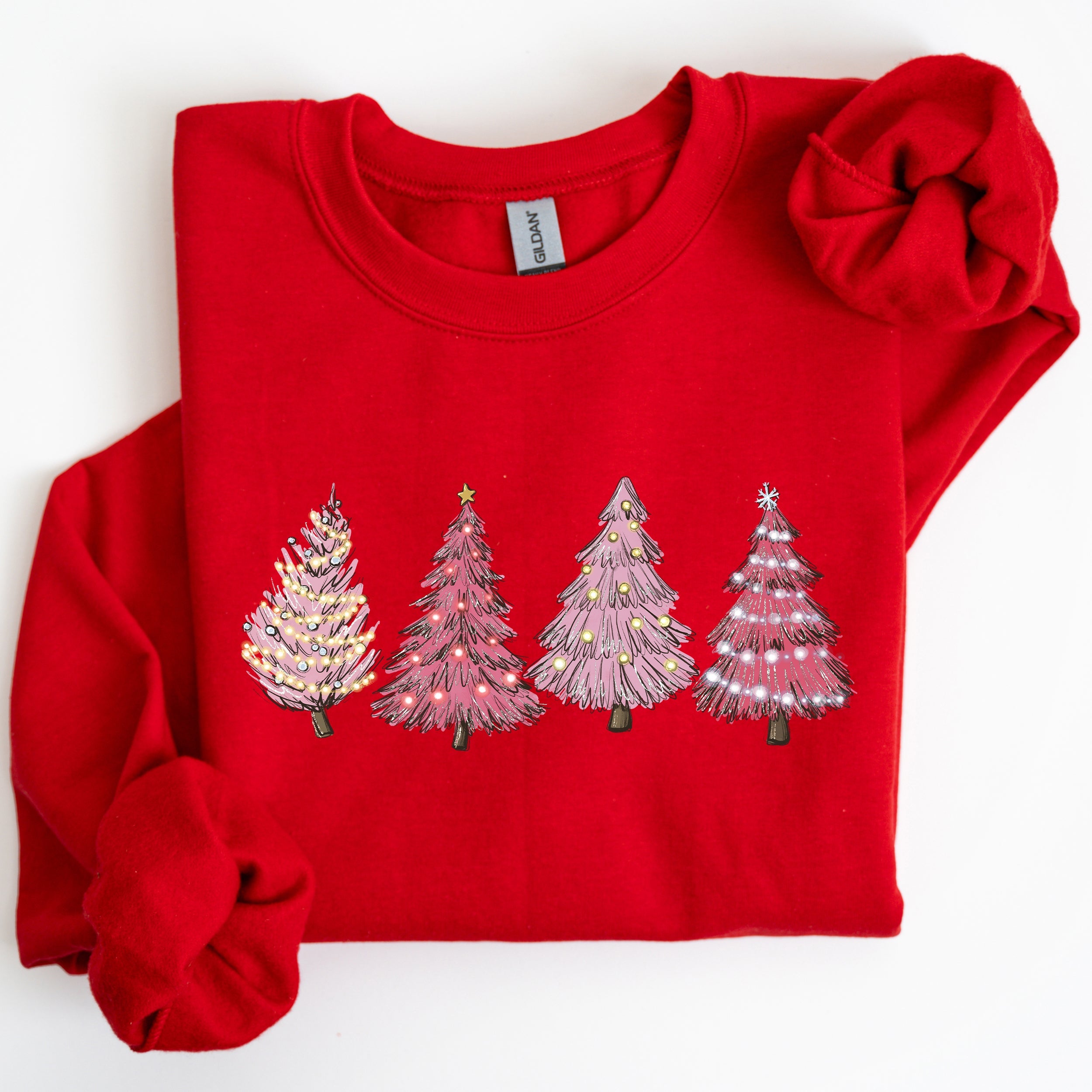 Pink Christmas Trees Winter Snow Santa Festive Seasonal Illustration With Cozy Winter Vibes Sweatshirt
