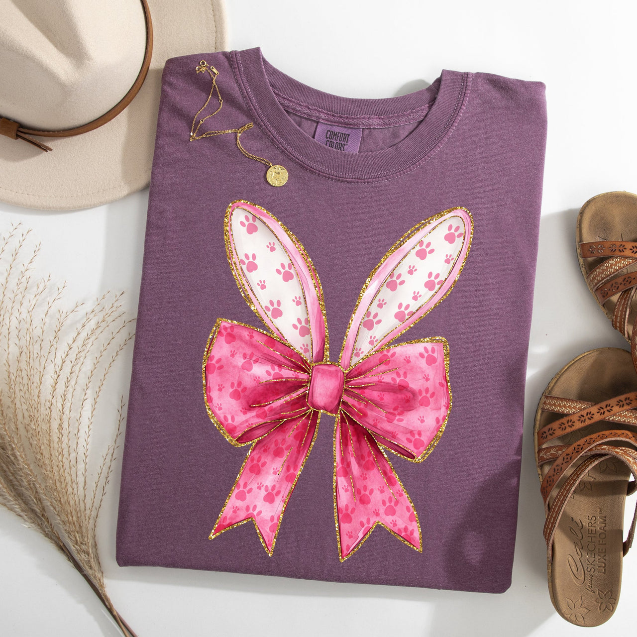 Pink Coquette Rabbit Ears Easter Bunny Jesus Holiday Rabbit Graphic Comfort Colors Tee