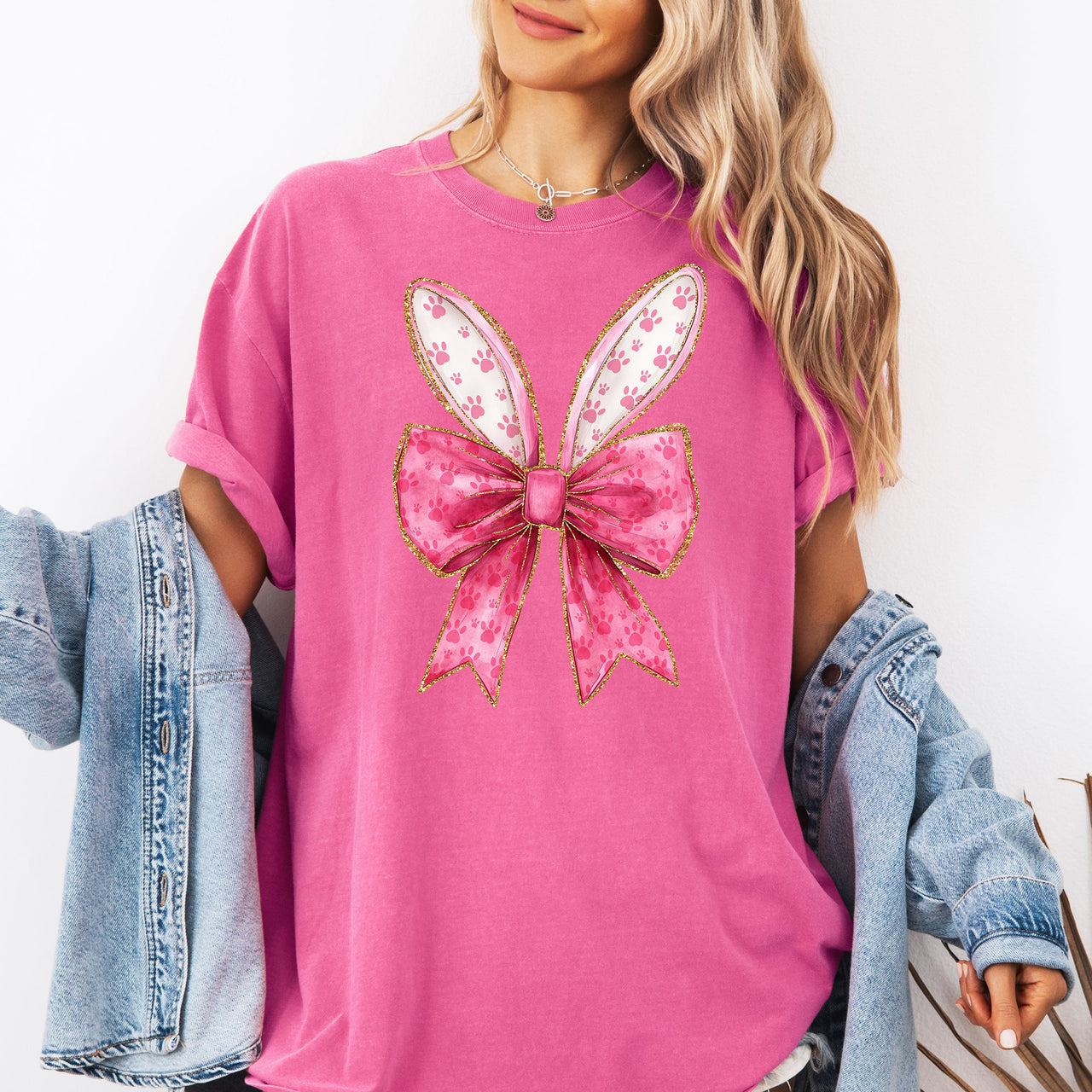 Pink Coquette Rabbit Ears Easter Bunny Jesus Holiday Rabbit Graphic Comfort Colors Tee
