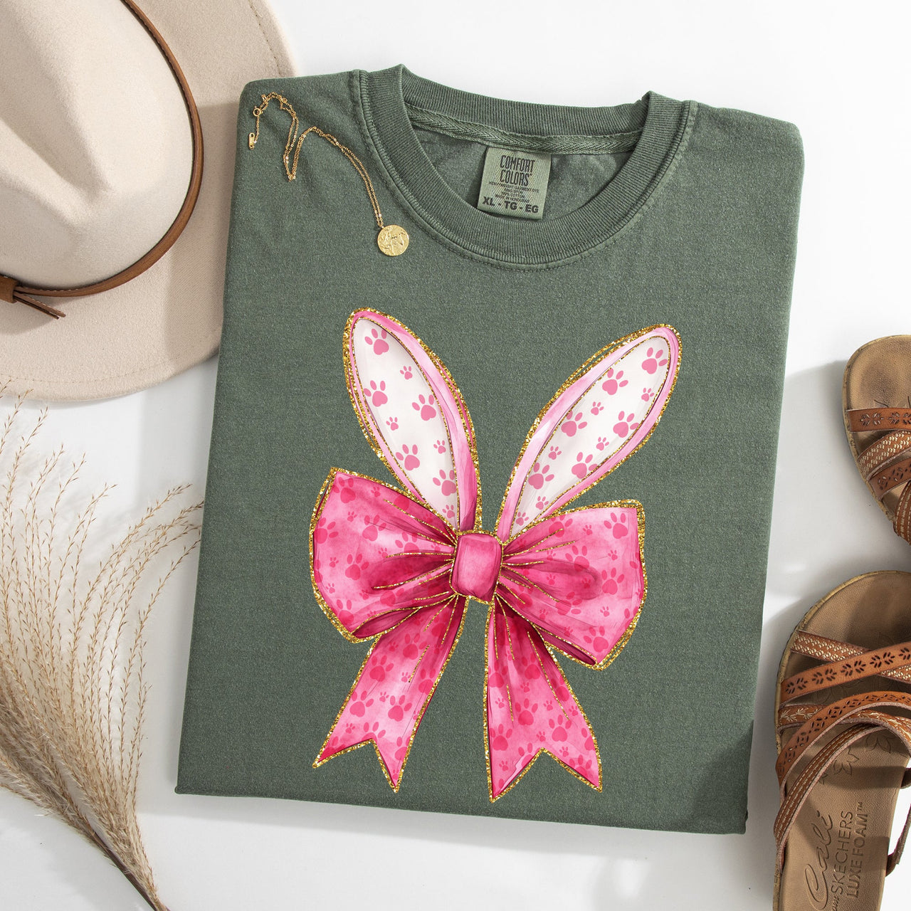 Pink Coquette Rabbit Ears Easter Bunny Jesus Holiday Rabbit Graphic Comfort Colors Tee
