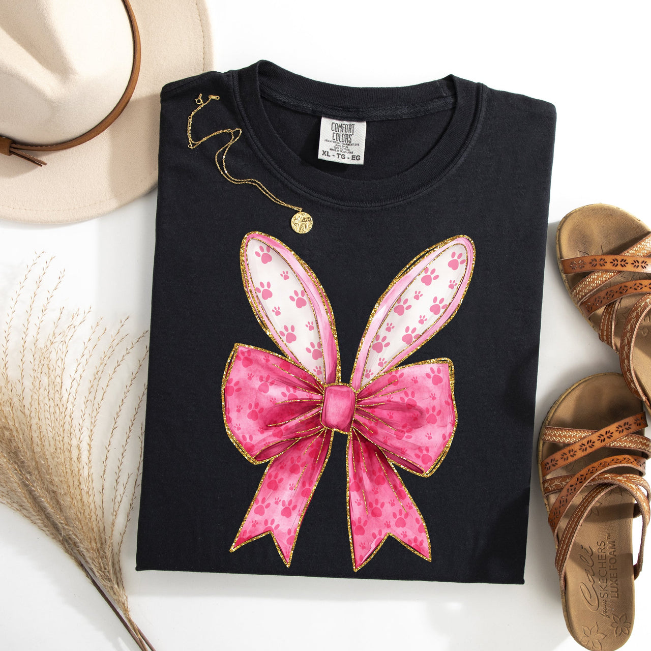 Pink Coquette Rabbit Ears Easter Bunny Jesus Holiday Rabbit Graphic Comfort Colors Tee