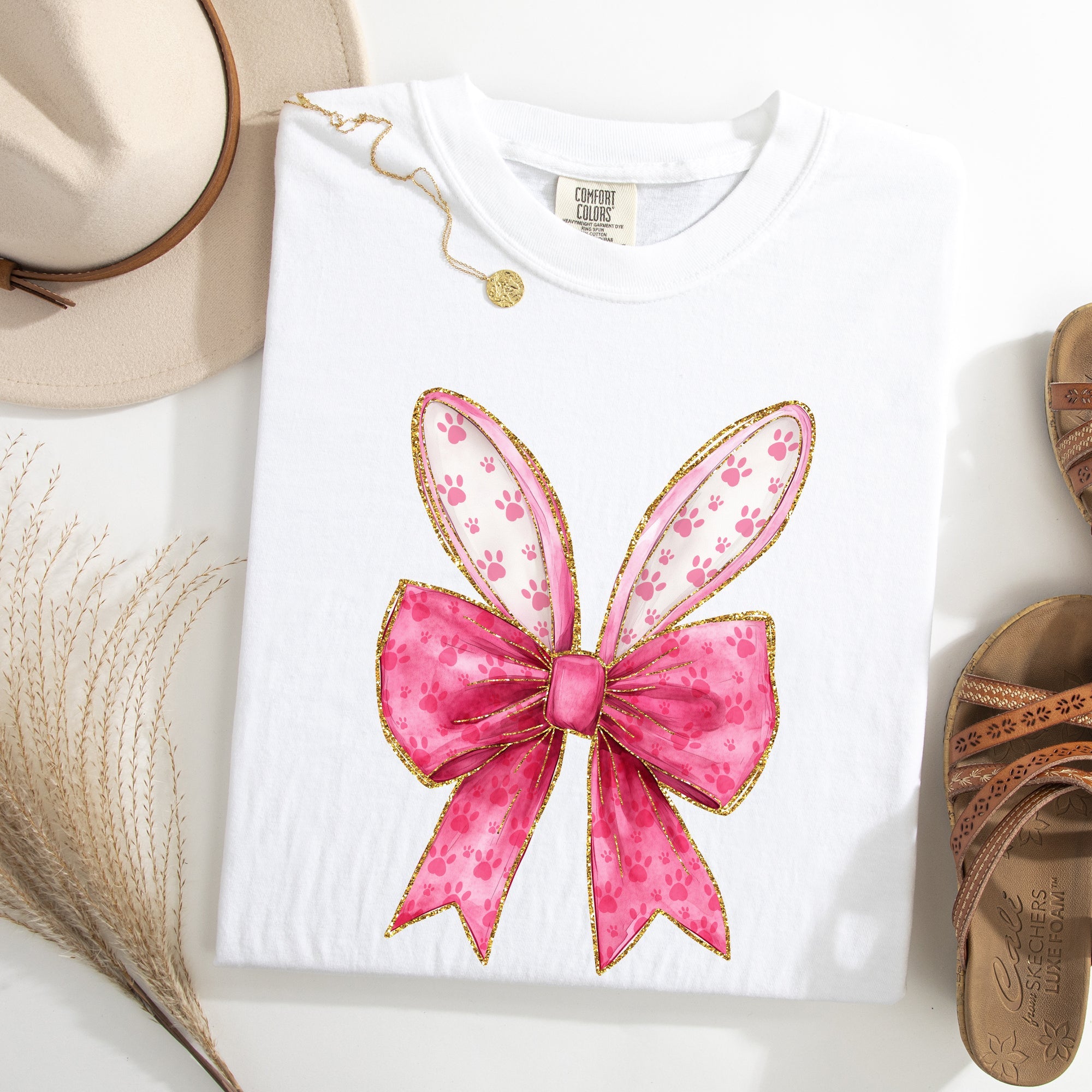 Pink Coquette Rabbit Ears Easter Bunny Jesus Holiday Rabbit Graphic Comfort Colors Tee