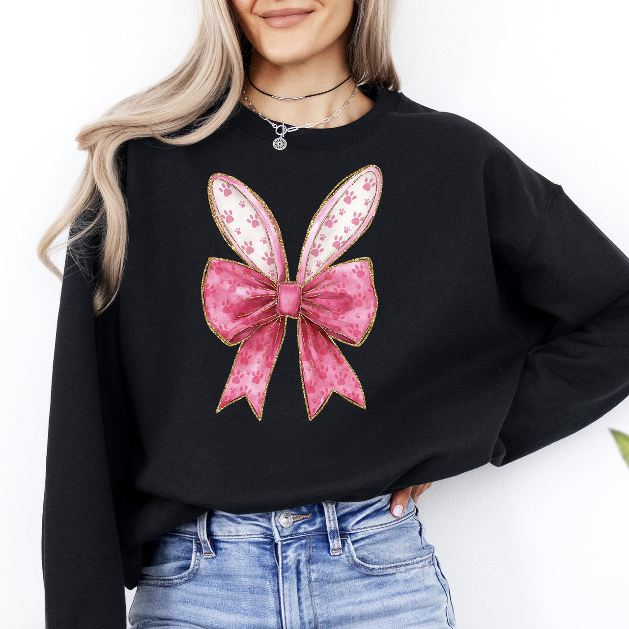Pink Coquette Easter Bunny Jesus Rabbit Holiday Celebration Deluxe Graphic Sweatshirt