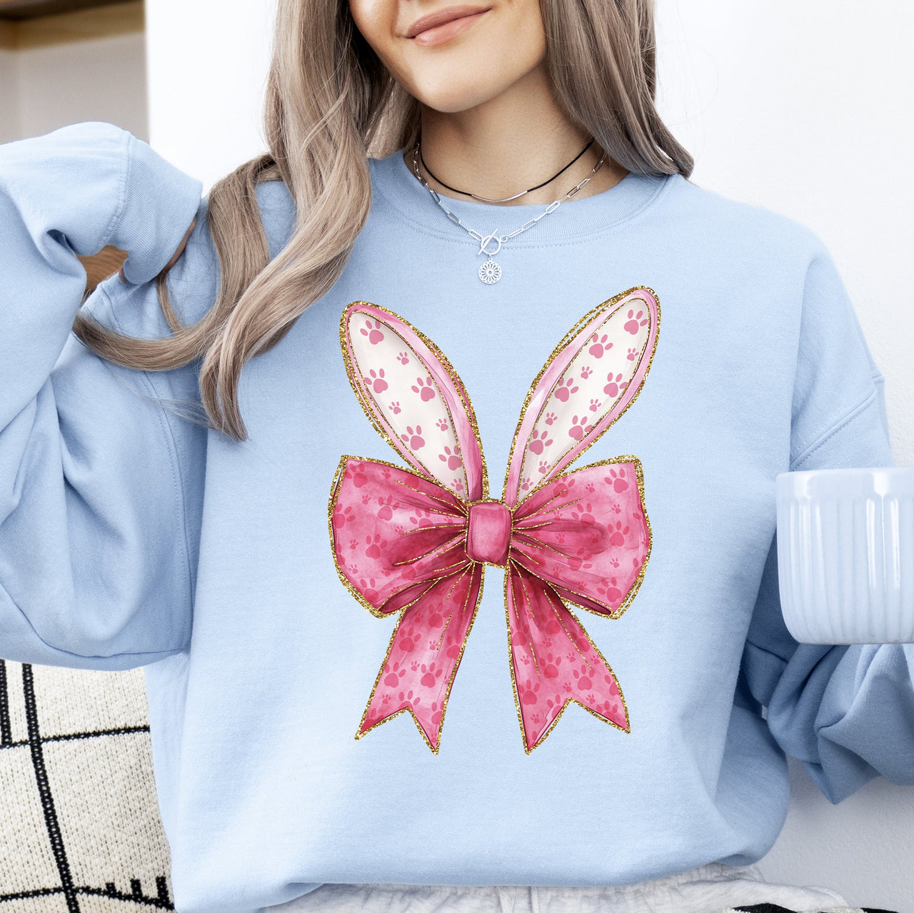 Pink Coquette Easter Bunny Jesus Rabbit Holiday Celebration Deluxe Graphic Sweatshirt