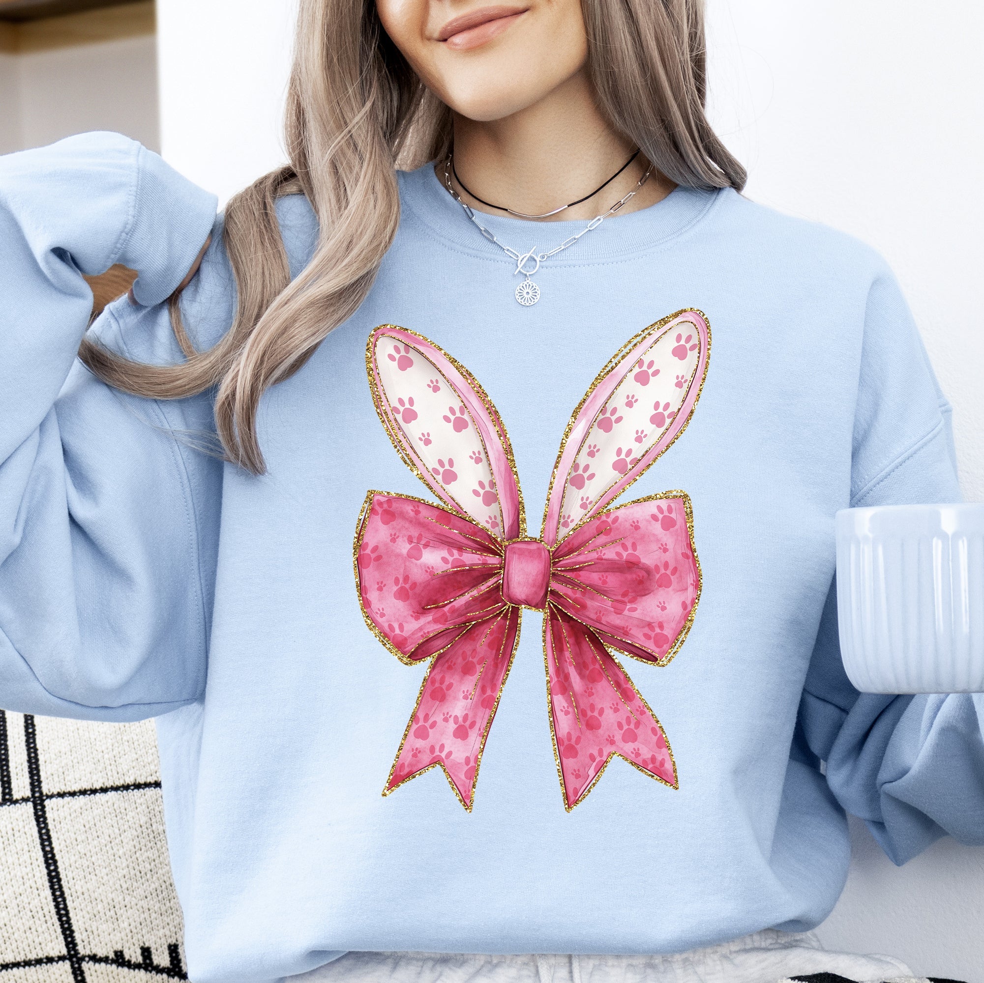 Pink Coquette Easter Bunny Jesus Rabbit Holiday Celebration Deluxe Graphic Sweatshirt