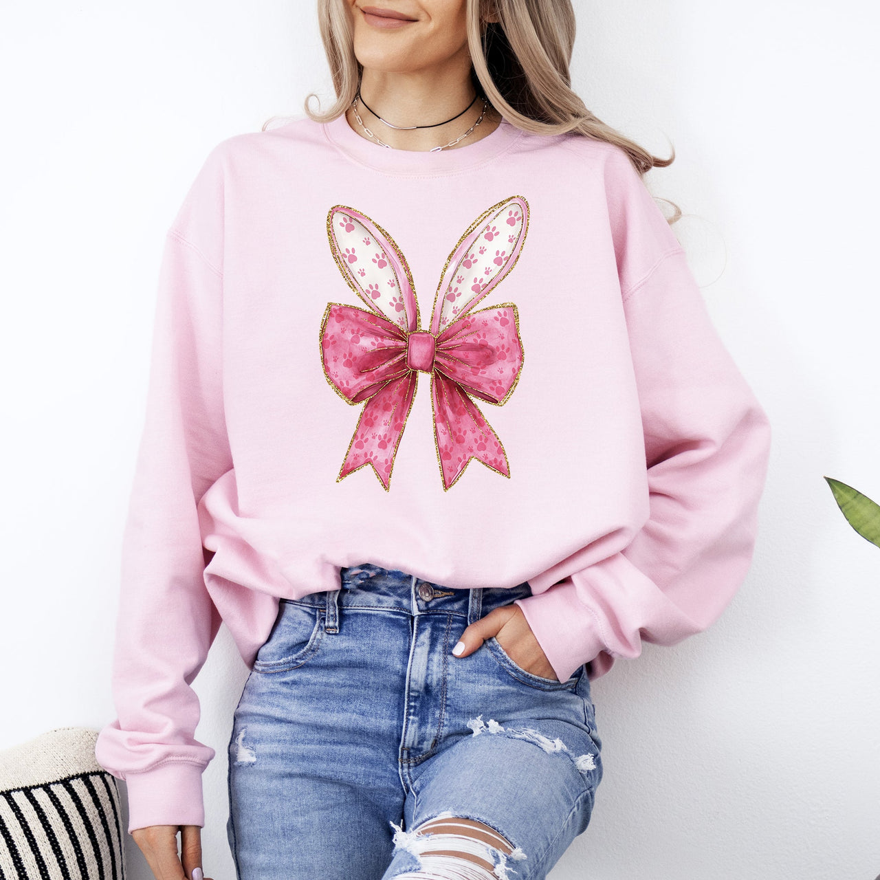 Pink Coquette Easter Bunny Jesus Rabbit Holiday Celebration Deluxe Graphic Sweatshirt