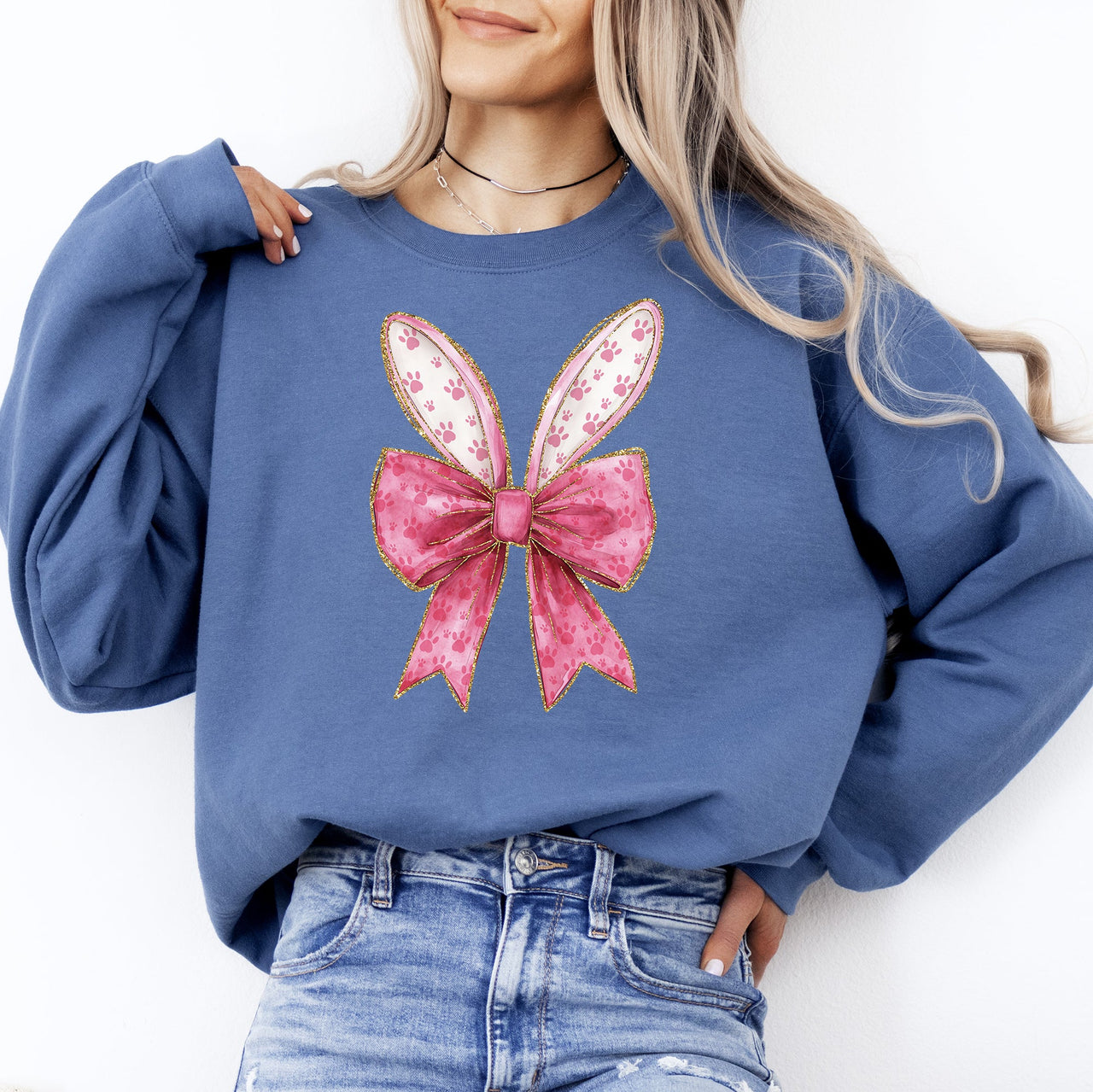 Pink Coquette Easter Bunny Jesus Rabbit Holiday Celebration Deluxe Graphic Sweatshirt