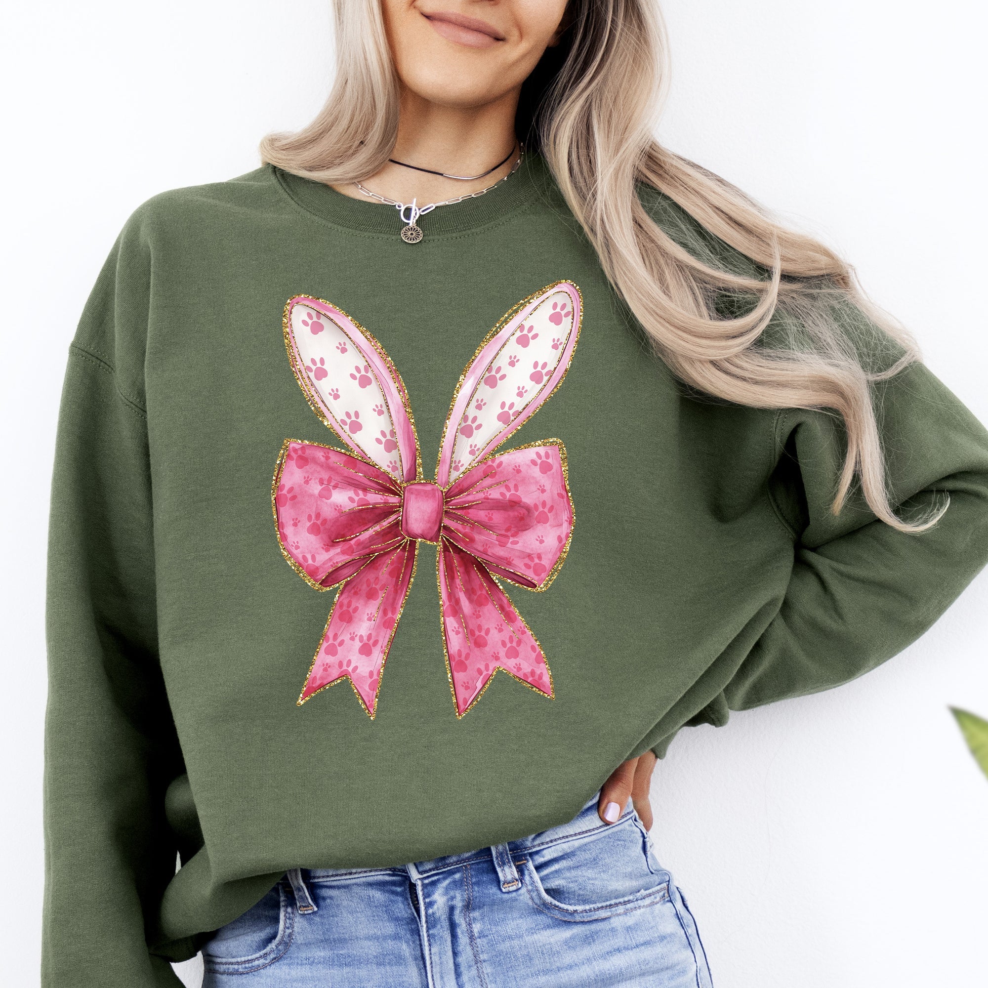 Pink Coquette Easter Bunny Jesus Rabbit Holiday Celebration Deluxe Graphic Sweatshirt