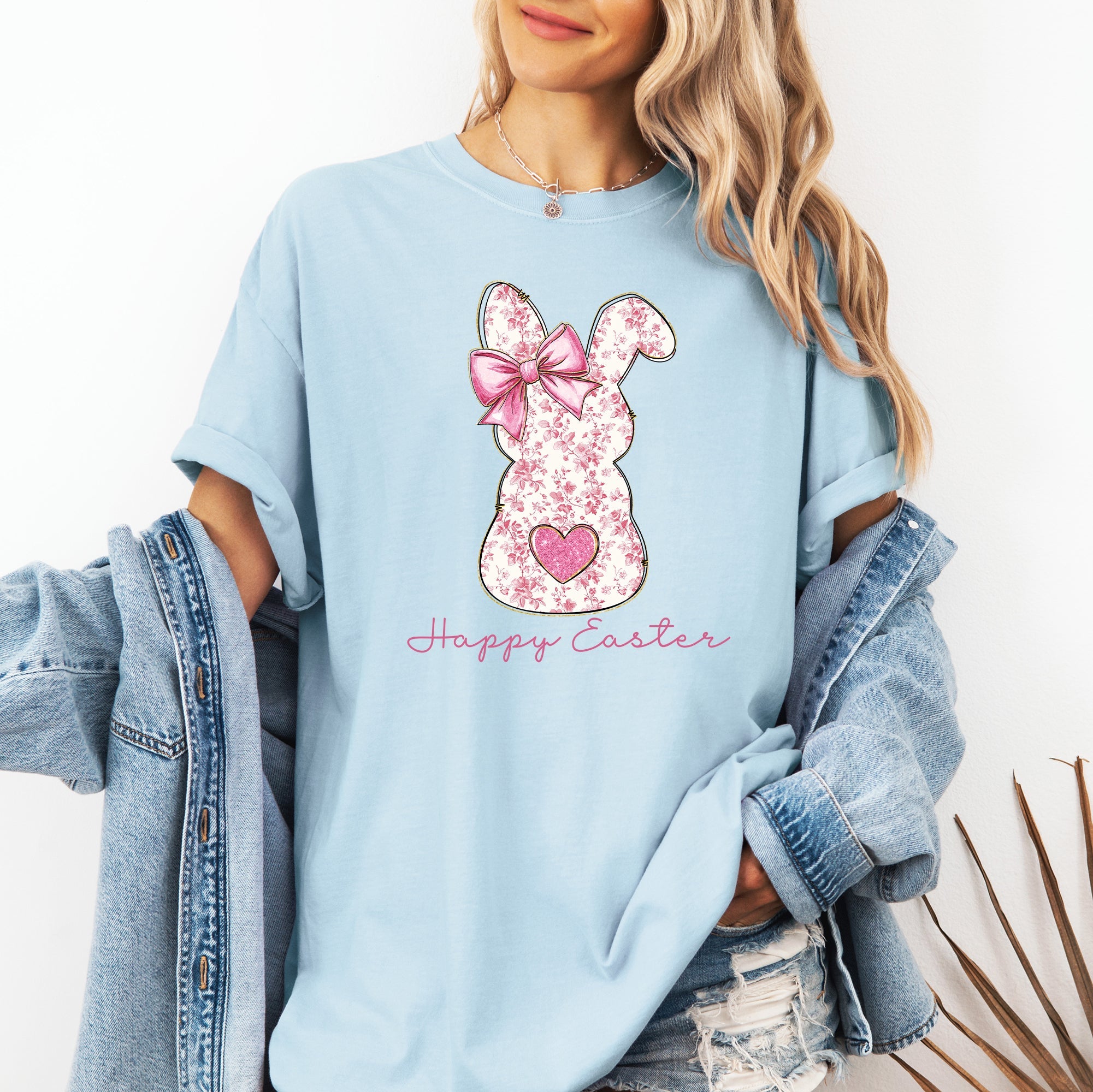 Pink Floral Bunny Easter Jesus Rabbit Holiday Floral Illustration Comfort Colors Tee