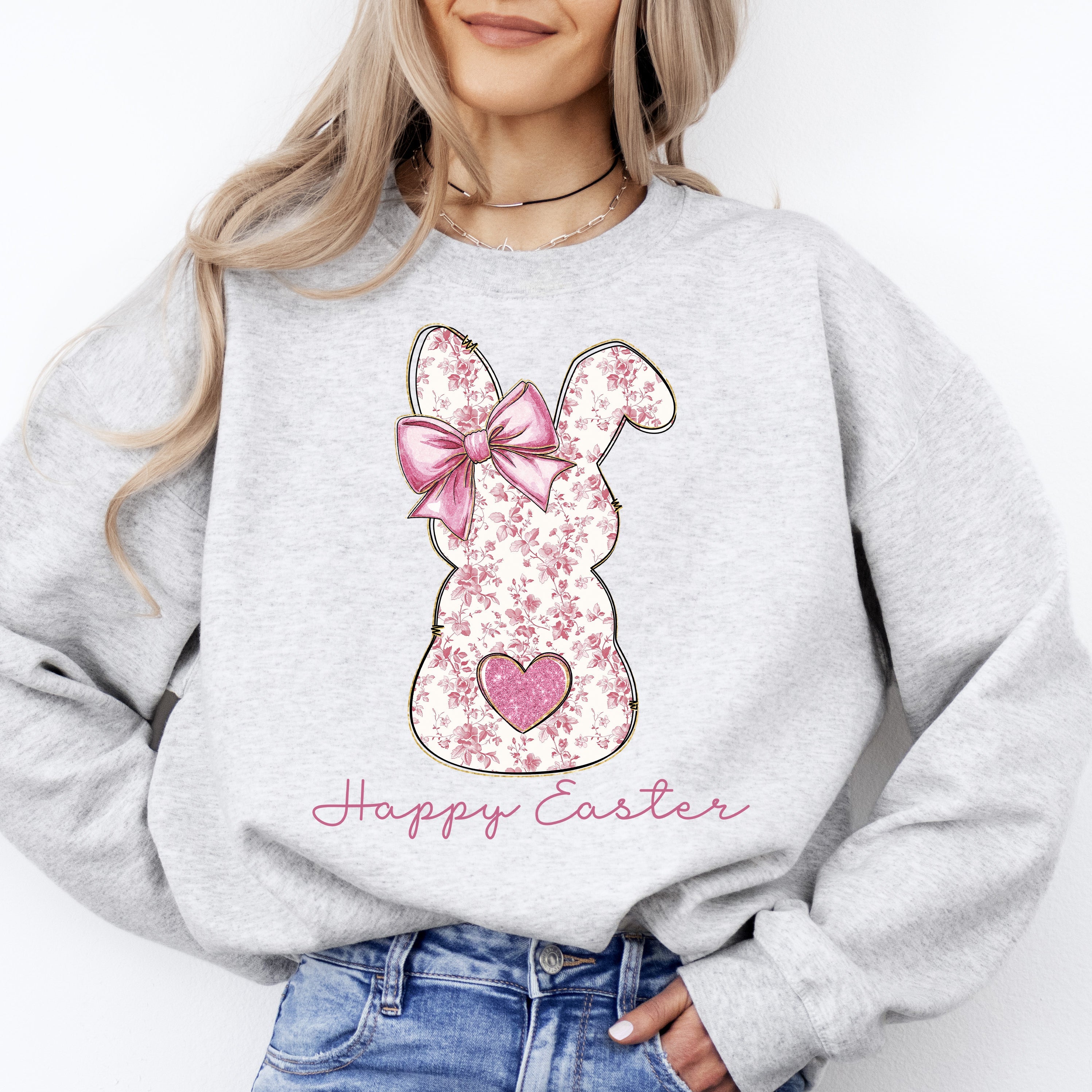 Pink Floral Bunny Easter Jesus Rabbit Holiday Artwork Illustration For Spring Season Sweatshirt