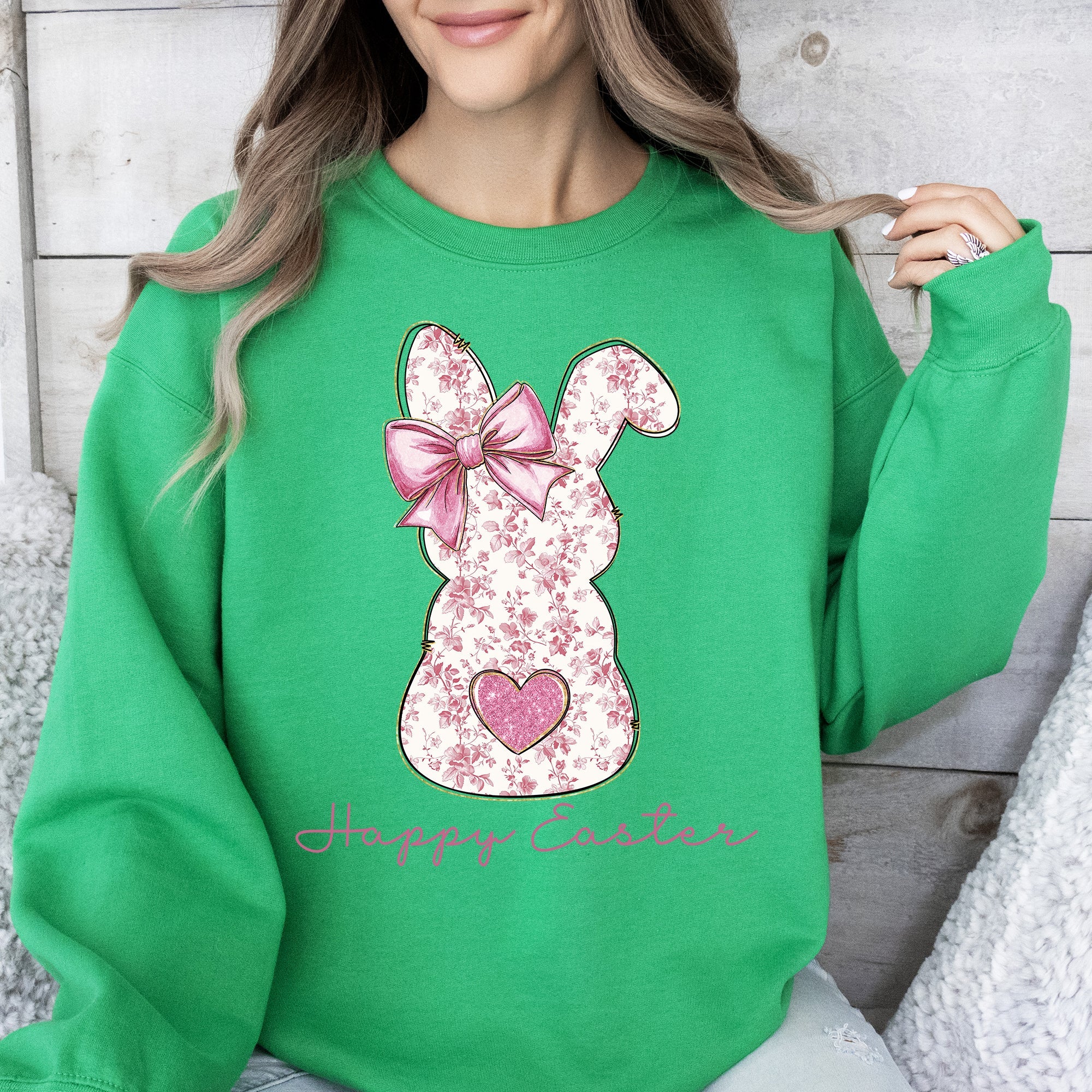 Pink Floral Bunny Easter Jesus Rabbit Holiday Artwork Illustration For Spring Season Sweatshirt