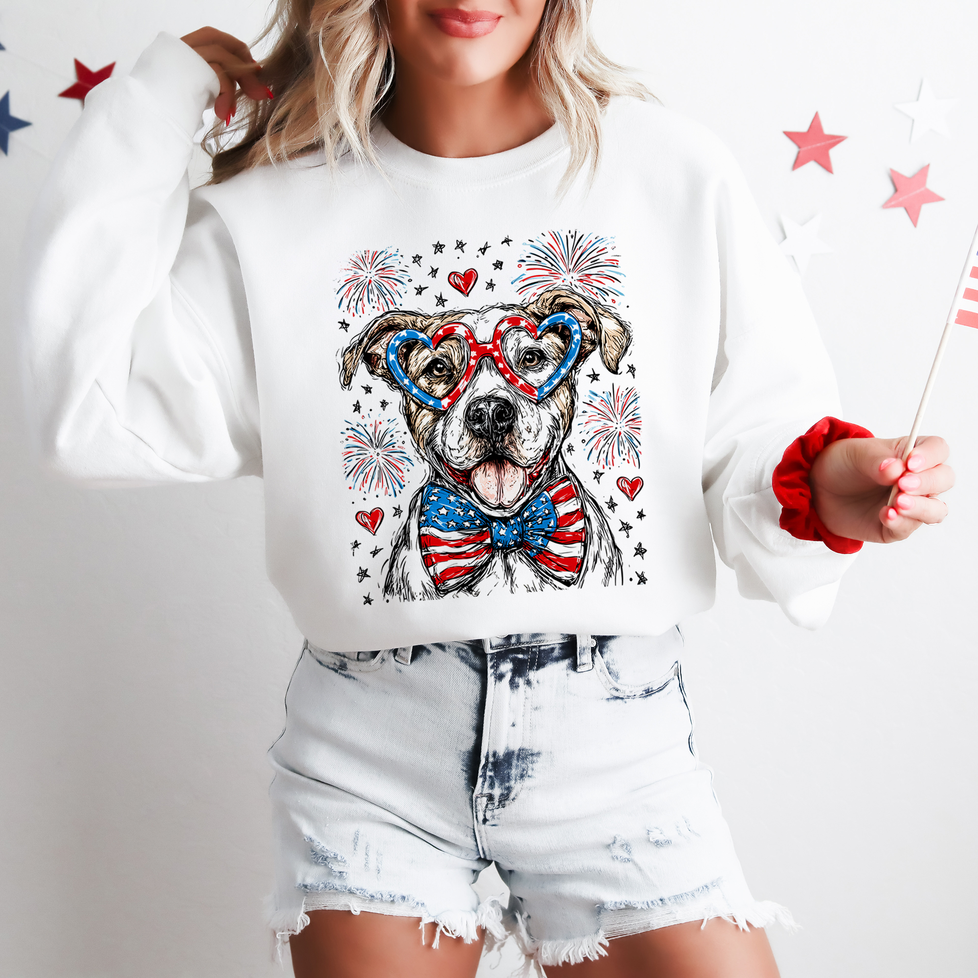 Pitbull Terrier Patriotic Dog 4th Of July USA Patriotism Pet Lover Pride Sweatshirt