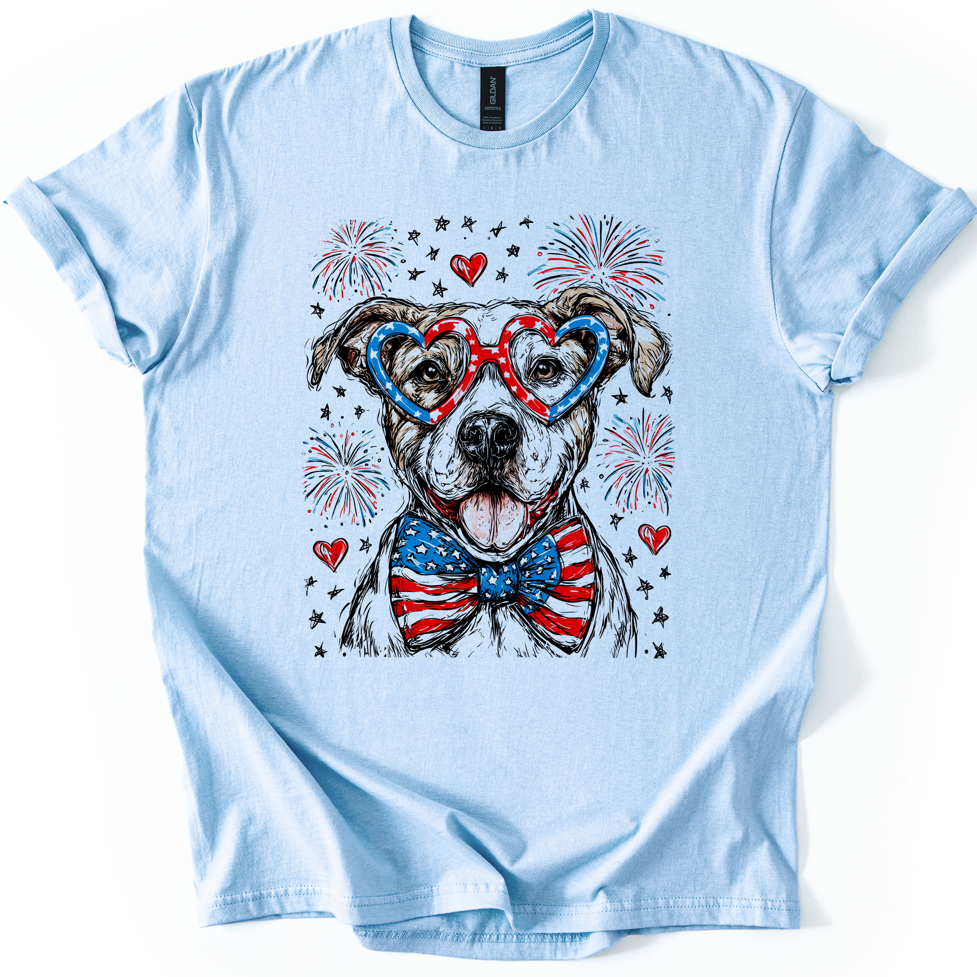 Pitbull Terrier Patriotic Dog USA Flag Fourth Of July Celebration American Pride Graphic Tee