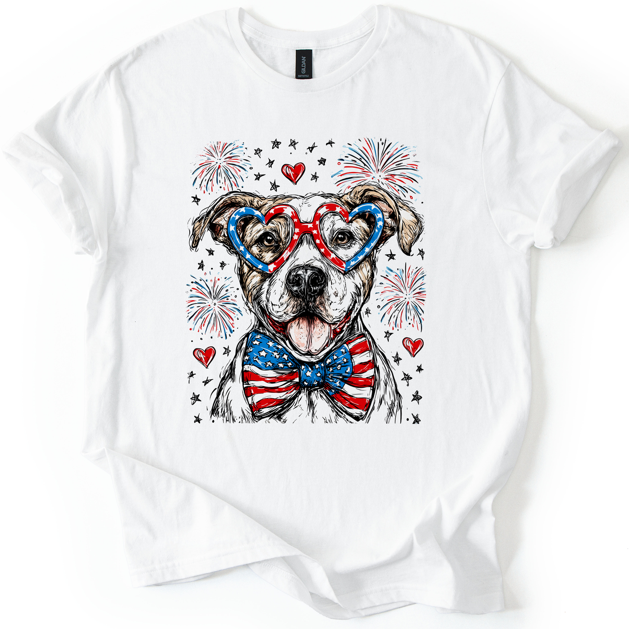 Pitbull Terrier Patriotic Dog USA Flag Fourth Of July Celebration American Pride Graphic Tee