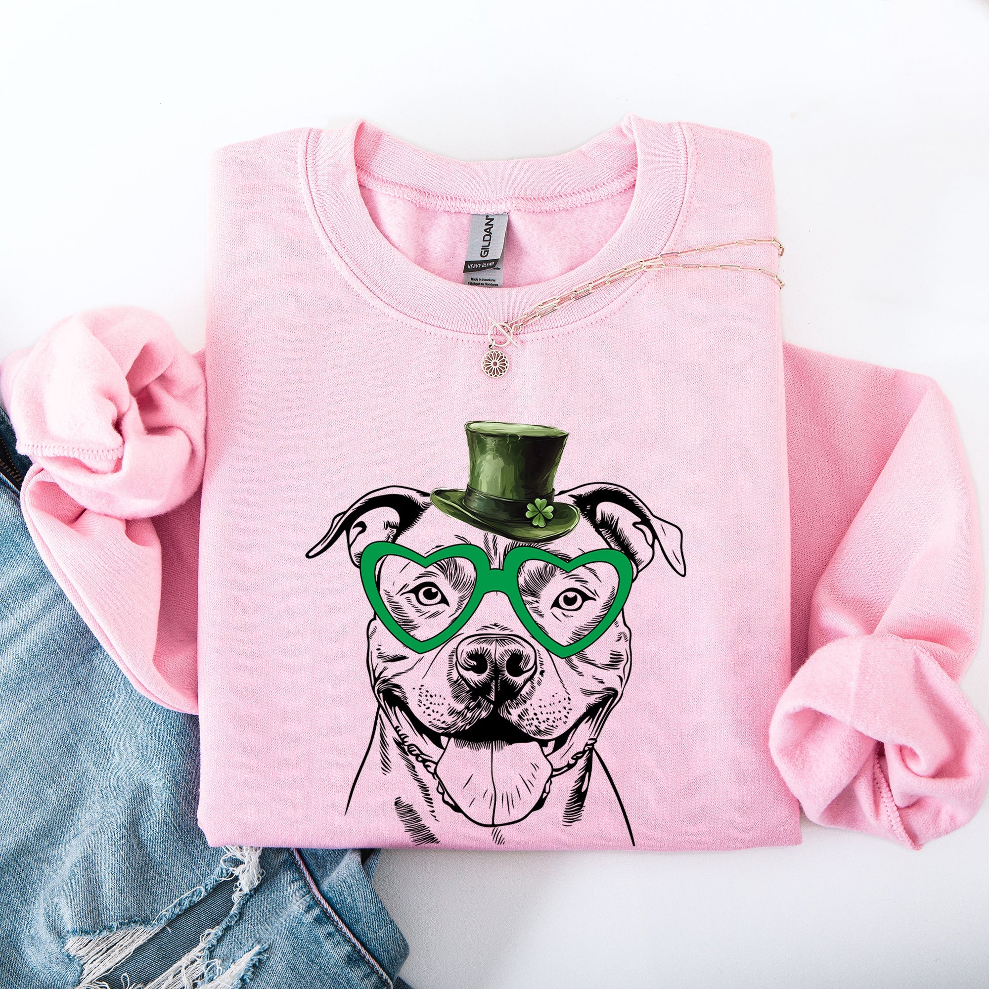 Pitbull Adorable Dog Lucky Irish St Patrick's Day Cozy Cotton Blend Premium Fleece Sweatshirt