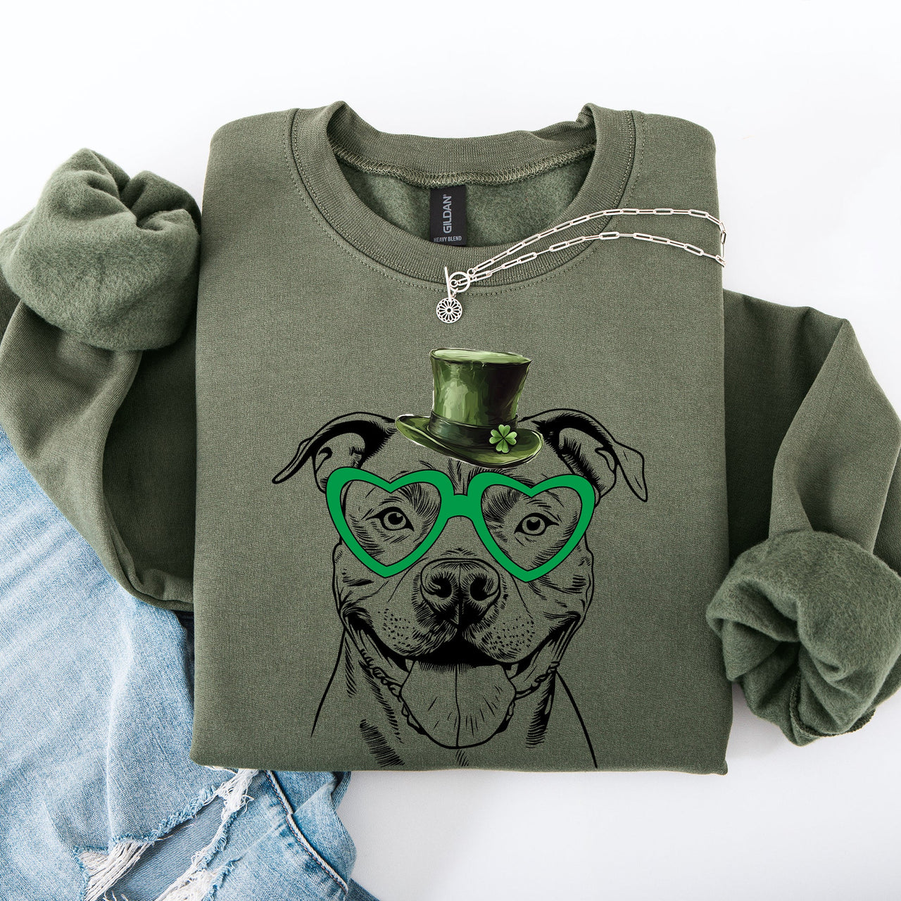 Pitbull Adorable Dog Lucky Irish St Patrick's Day Cozy Cotton Blend Premium Fleece Sweatshirt