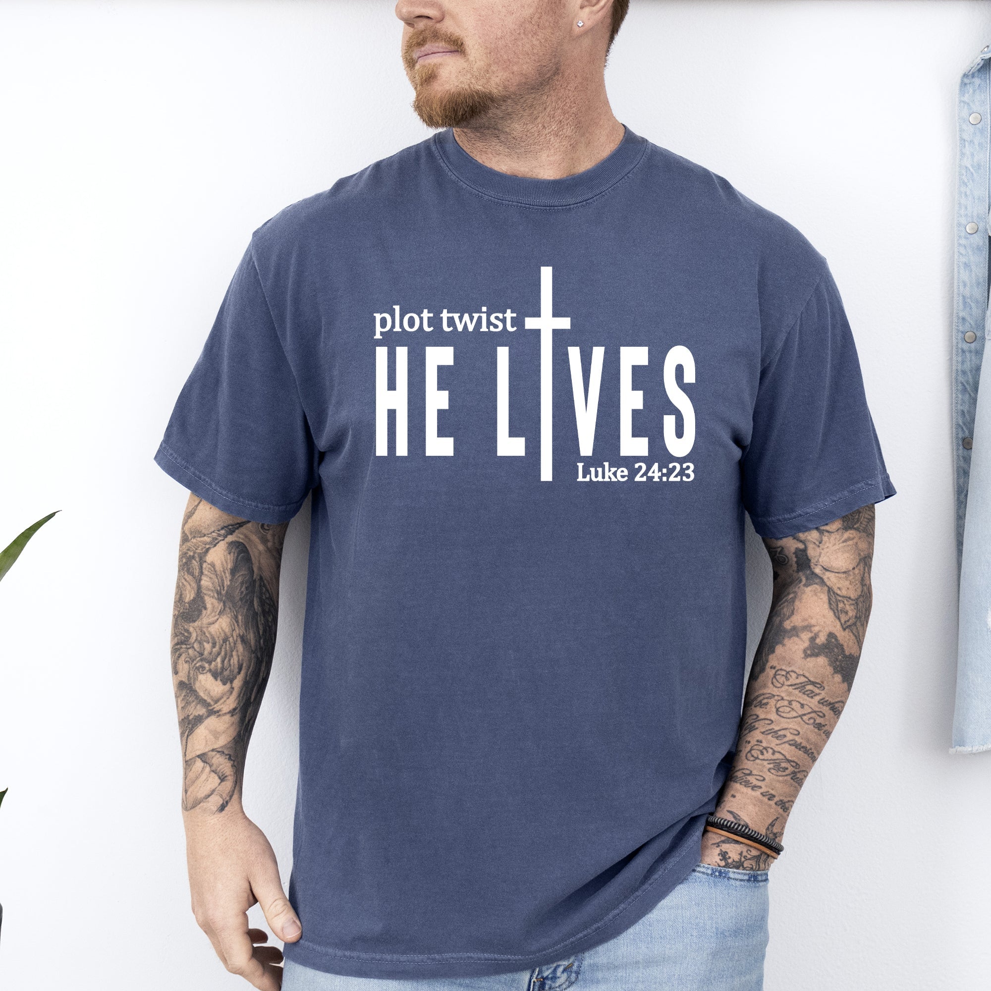 Plot Twist He Lives Christian Jesus Gospel Faith Saved Inspirational Message Comfort Colors Tee