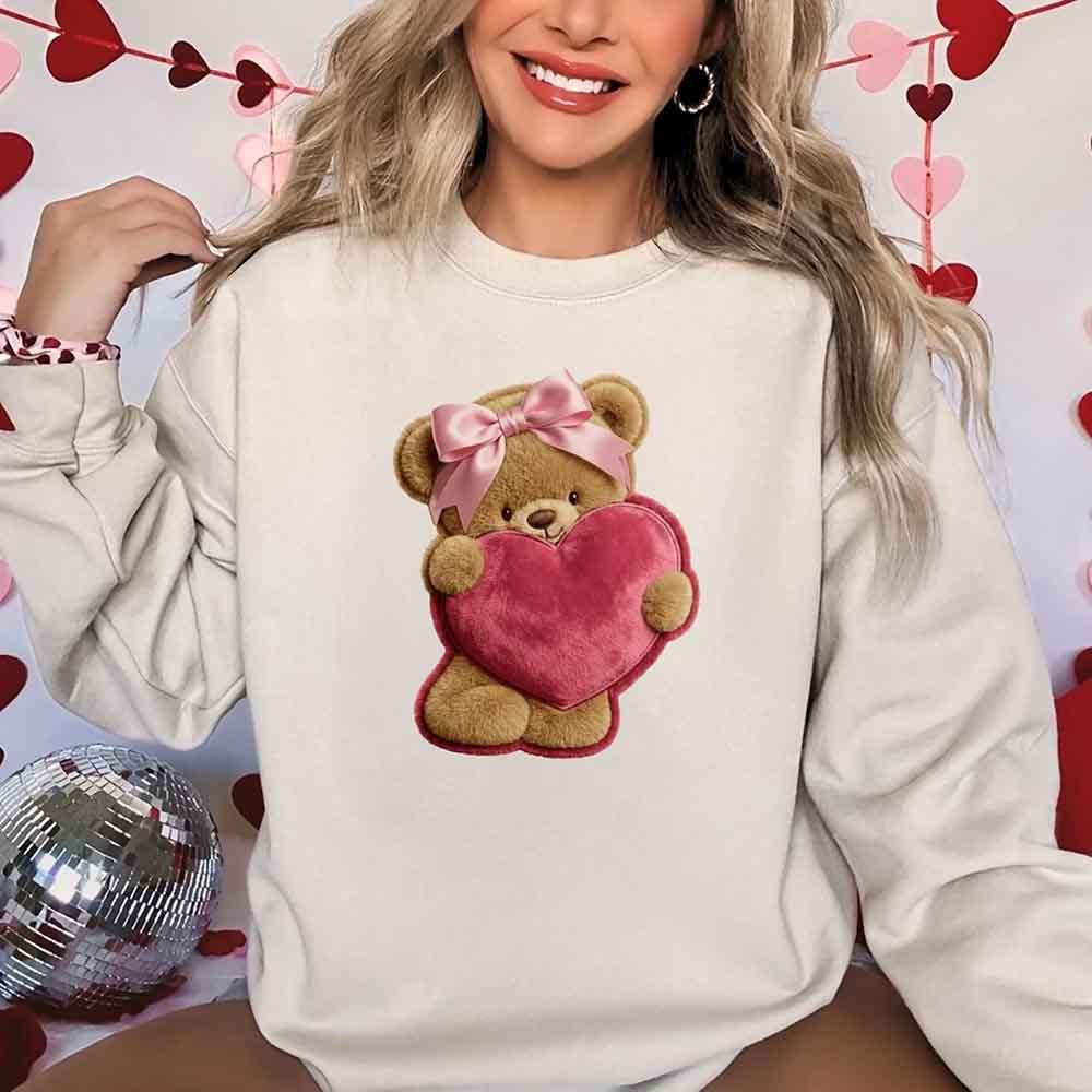 Plush Teddy Valentine Sweatshirt – Furry Look 3D Print Sweater