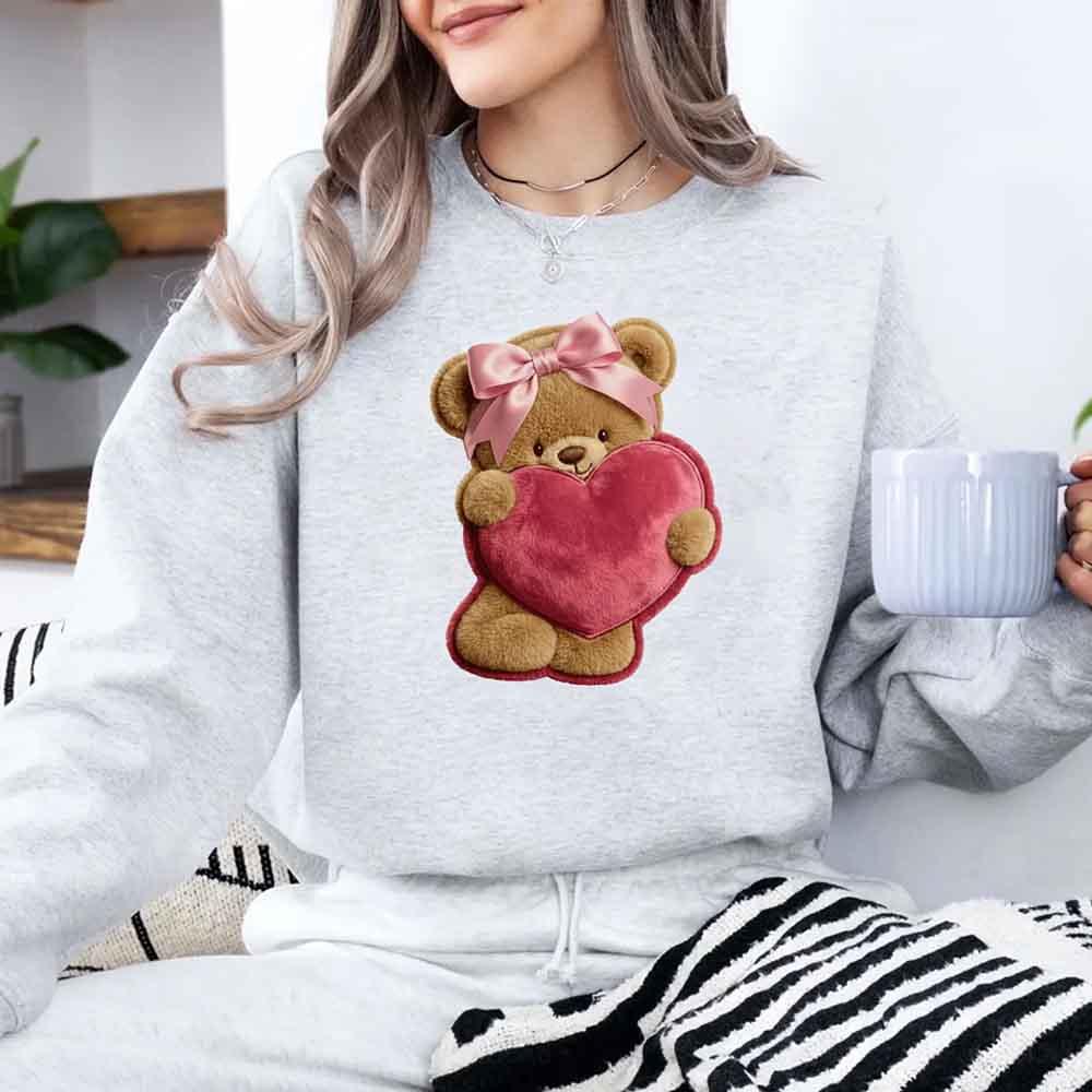 Plush Teddy Valentine Sweatshirt – Furry Look 3D Print Sweater