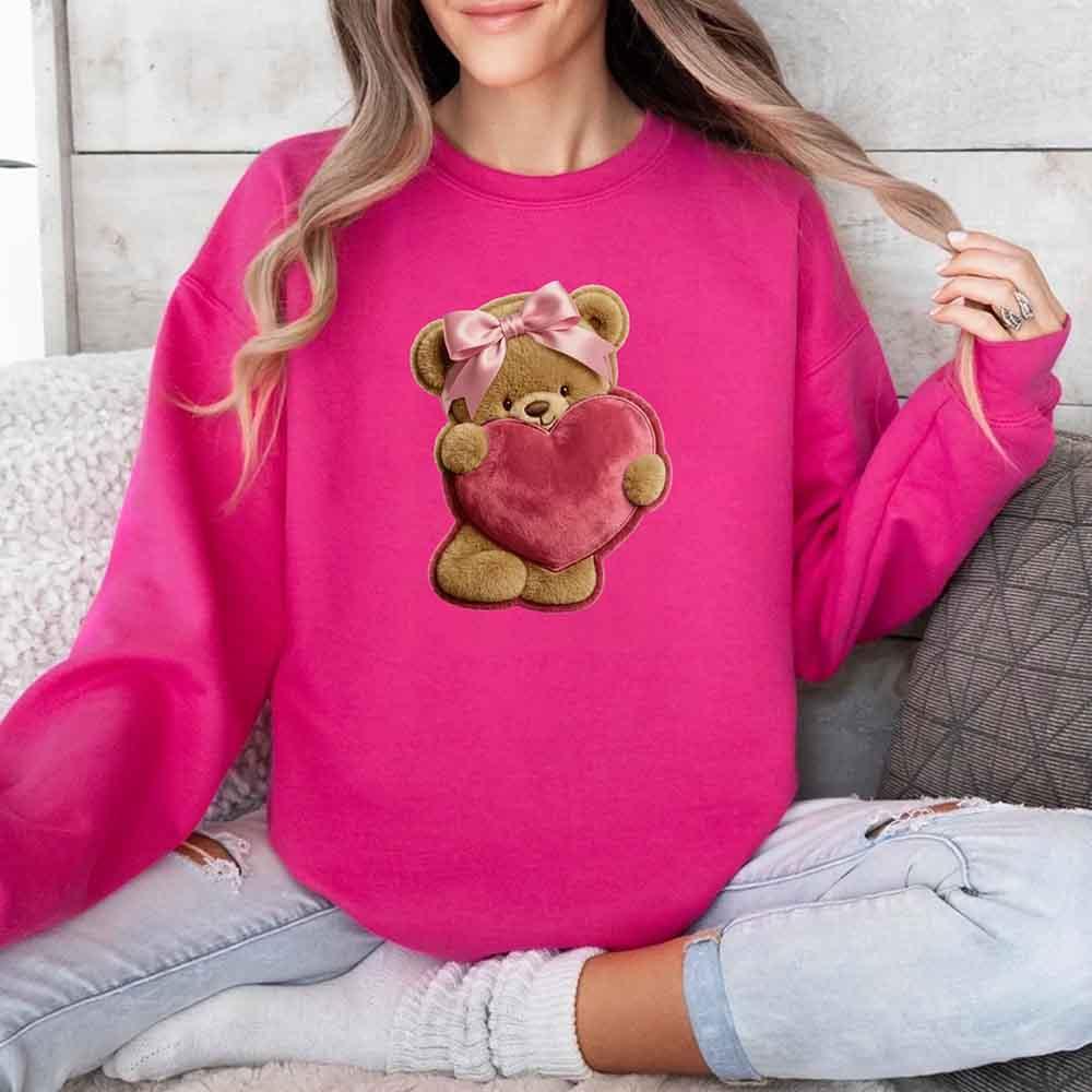 Plush Teddy Valentine Sweatshirt – Furry Look 3D Print Sweater