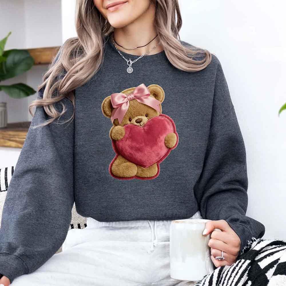 Plush Teddy Valentine Sweatshirt – Furry Look 3D Print Sweater