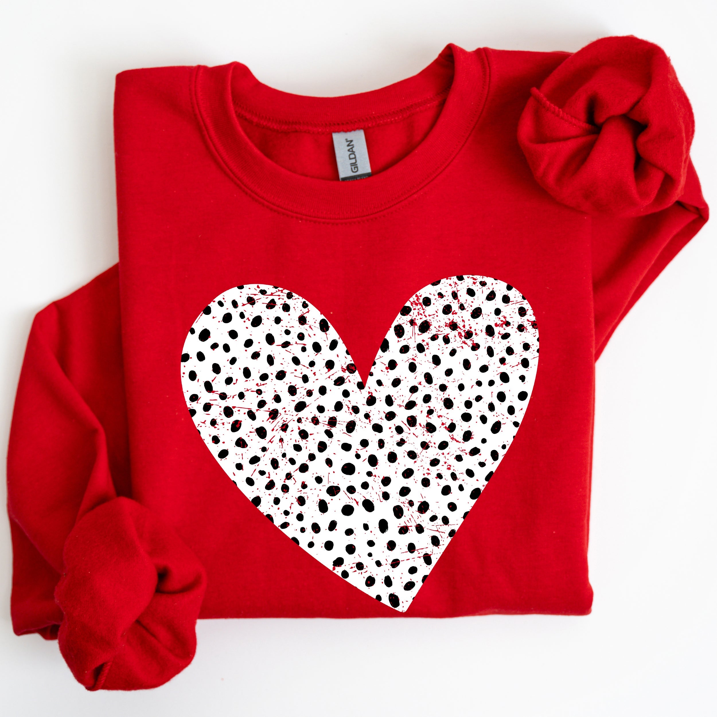 Polka Dot Heart Dalmatian Print Valentine's Day Cozy Autumn Warmth Edition Sweatshirt