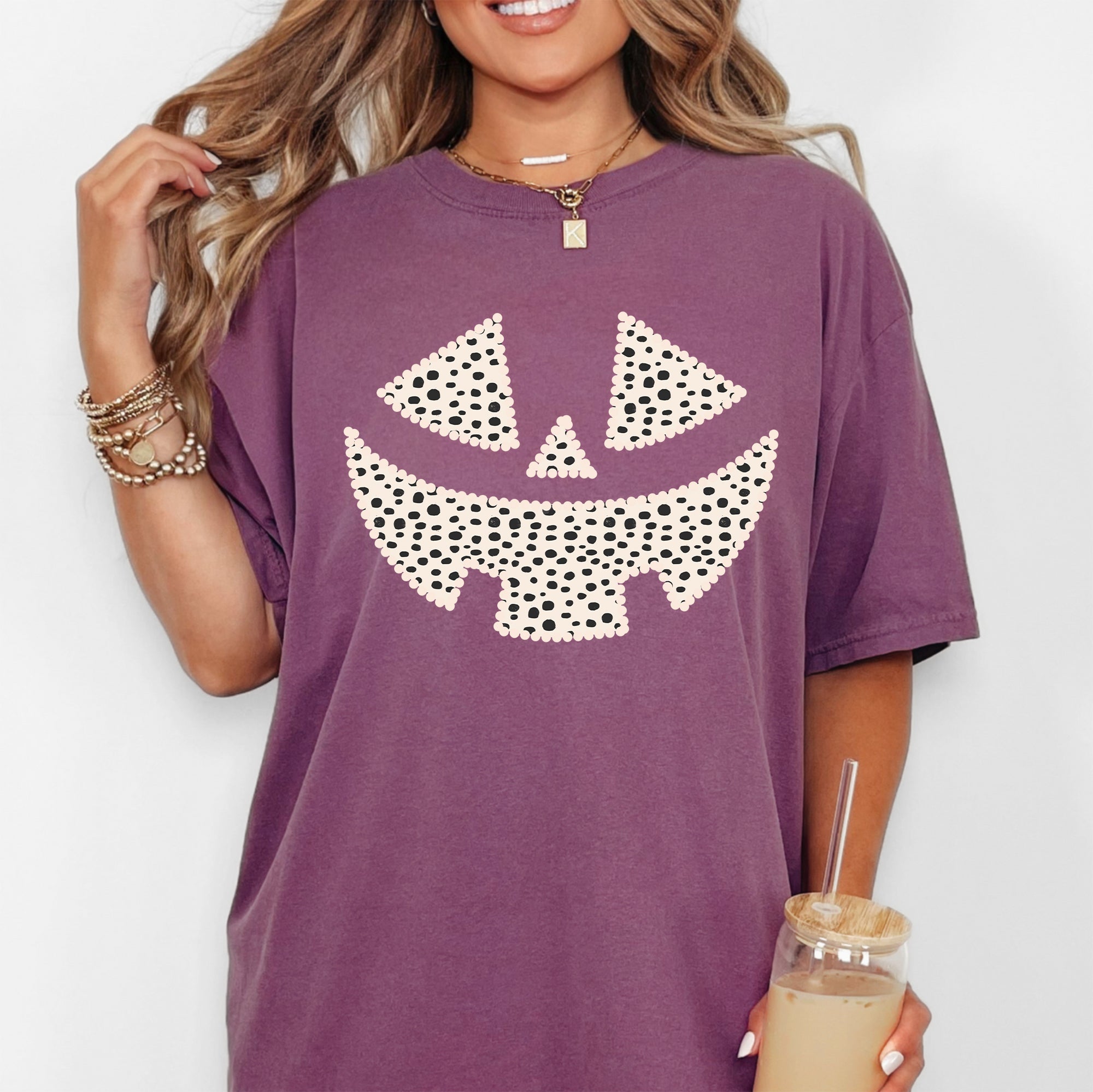 Polka Dot Jack-O-Lantern Dalmatian Witch Trick-Or-Treat Halloween Comfort Colors Tee