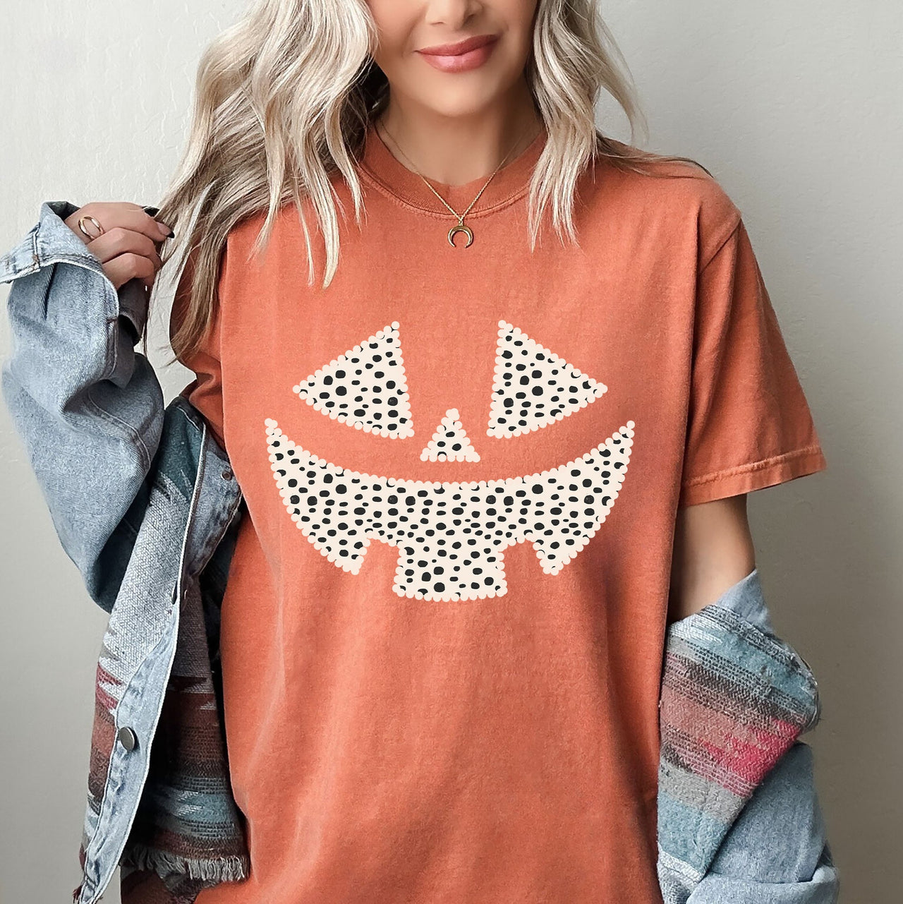 Polka Dot Jack-O-Lantern Dalmatian Witch Trick-Or-Treat Halloween Comfort Colors Tee