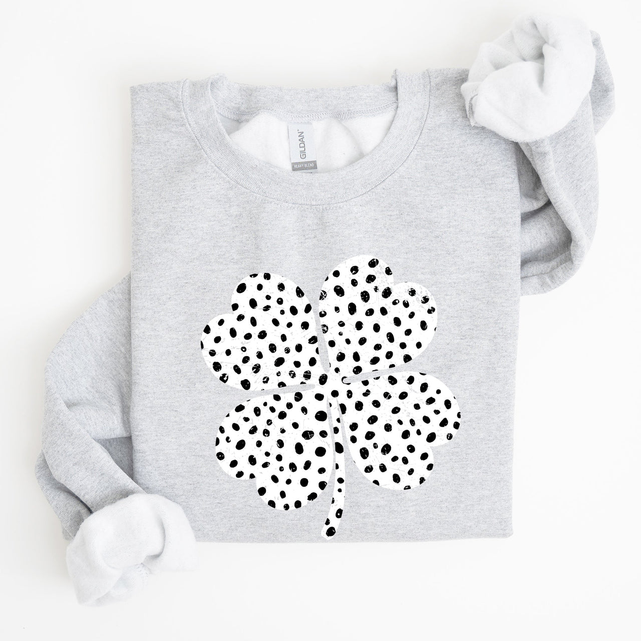 Polka Dot Shamrock Allover Dalmatian Print Festive St Patrick's Day Cozy Sweatshirt